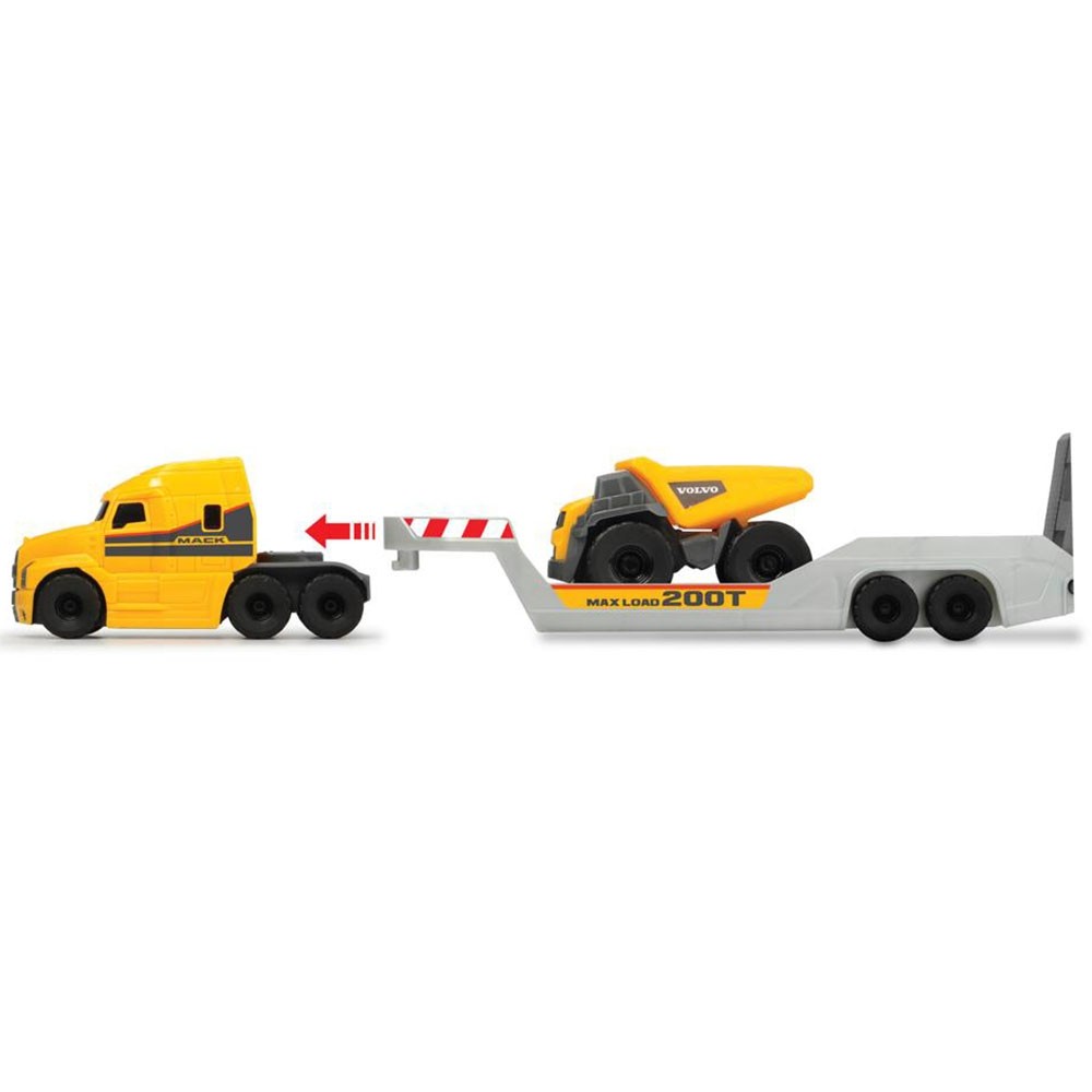 Camion Dickie Toys Mack Volvo Micro Builder cu remorca, buldozer si camion basculant image 4