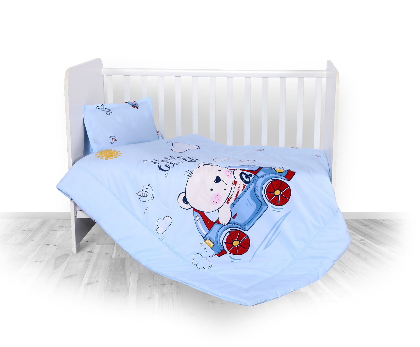 Set lenjerie pat 4 piese, bumbac ranforce, Bear & Car Blue