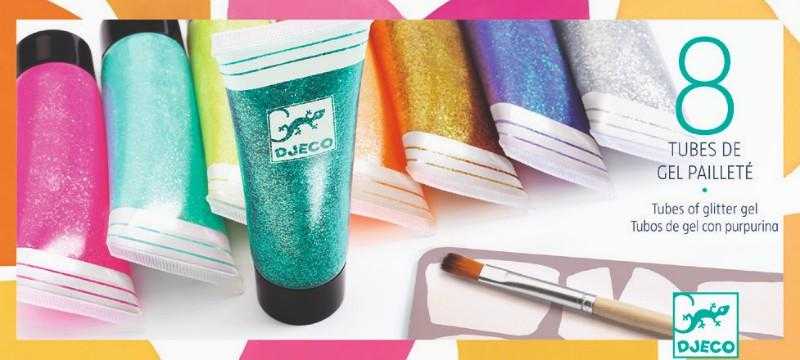 8 Culori cu sclipici Djeco, glitter gel