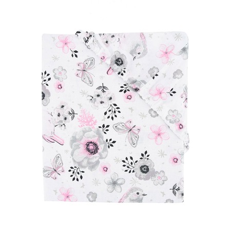 MimiNu - Cearceaf cu elastic, 120X60 cm, Birds Pink