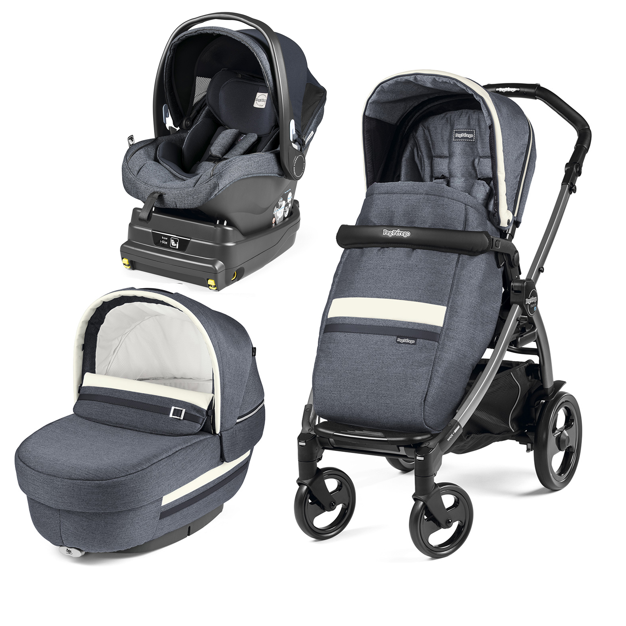 Carucior 3 in 1, Peg Perego, Book Plus 51 Titania, baza i-Size inclusa, Luxe Mirage