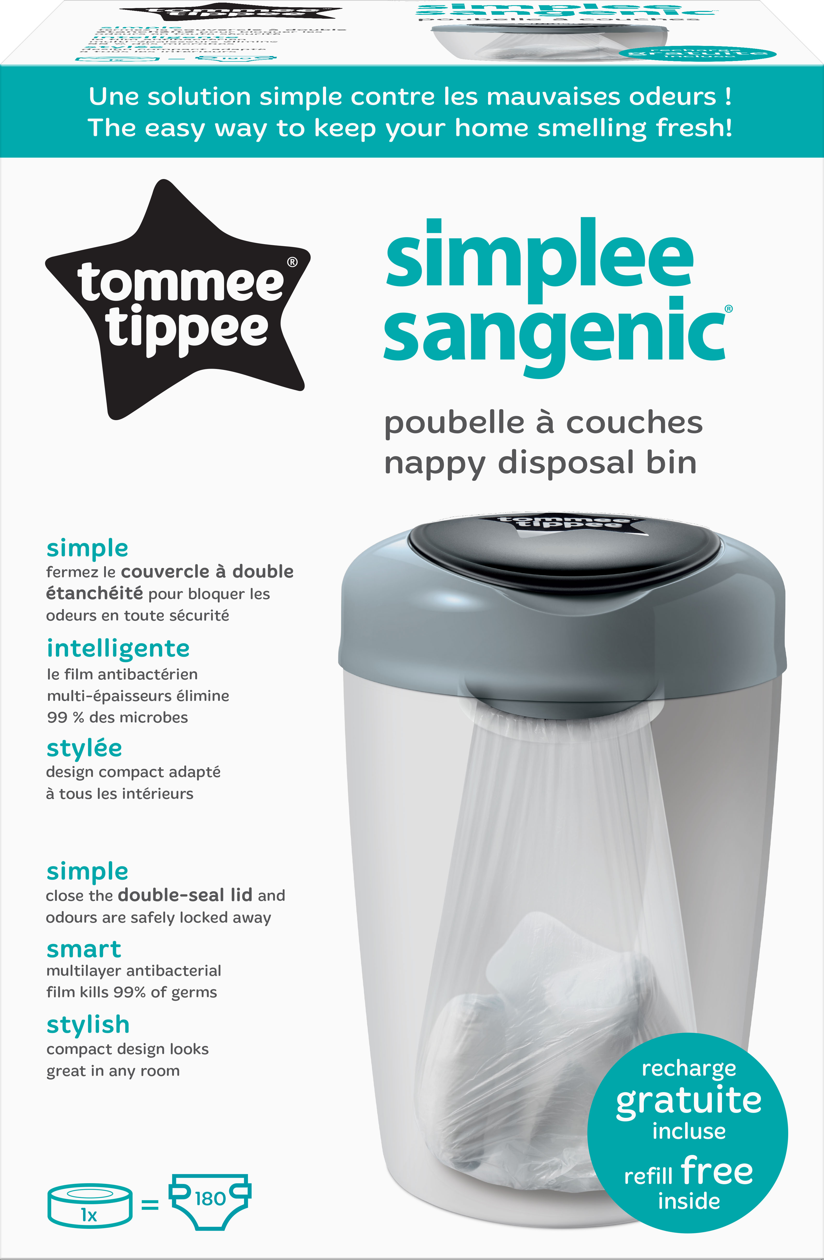 Cos Pentru Scutece Sangenic Simplee, Tommee Tippee, Gri