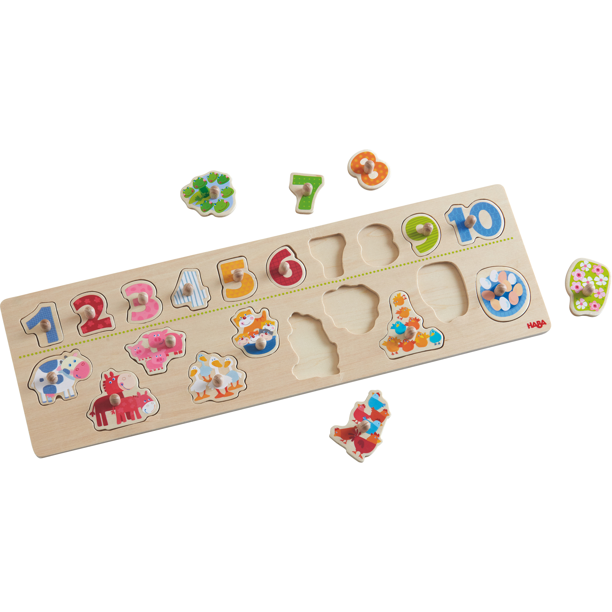 Joc tip puzzle, Haba, Animals by Numbers, 20 piese, 2ani+