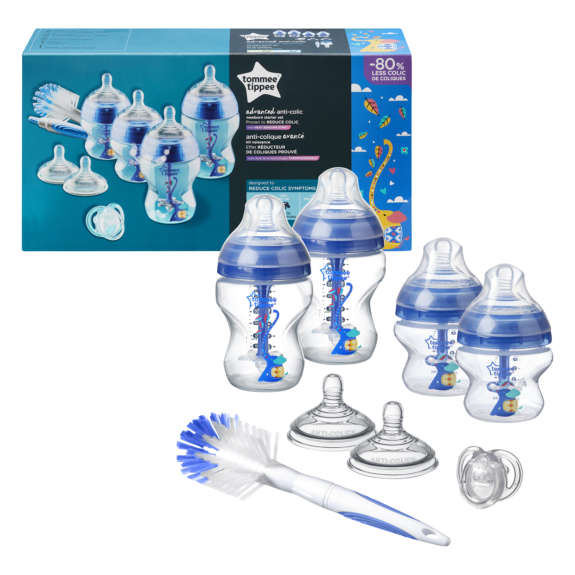 Kit biberoane nou-nascut Tommee Tippee Advanced, cu sistem de ventilatie, 0 luni +, Albastru