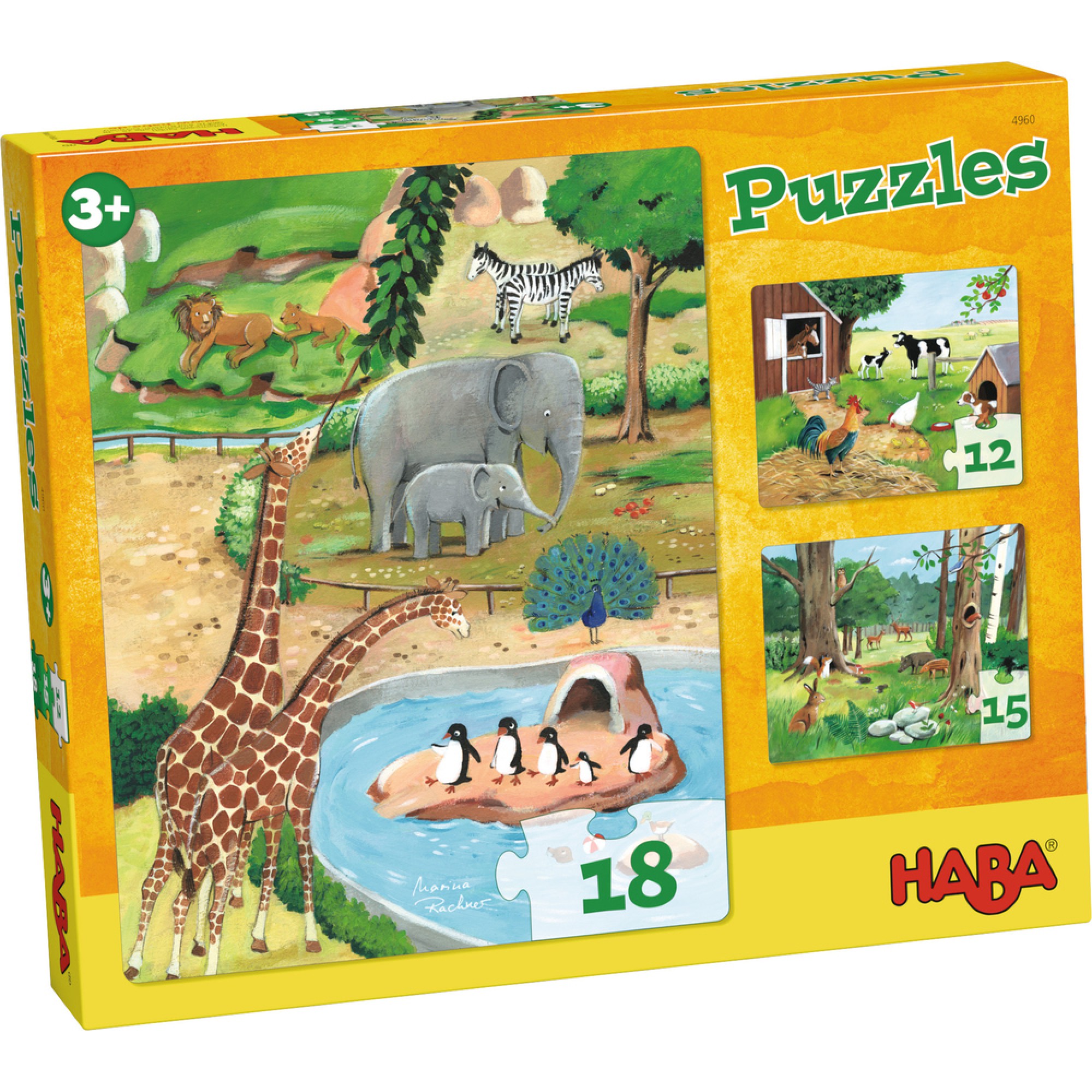 Puzzle cu animale, 3 modele, Haba, 3ani+