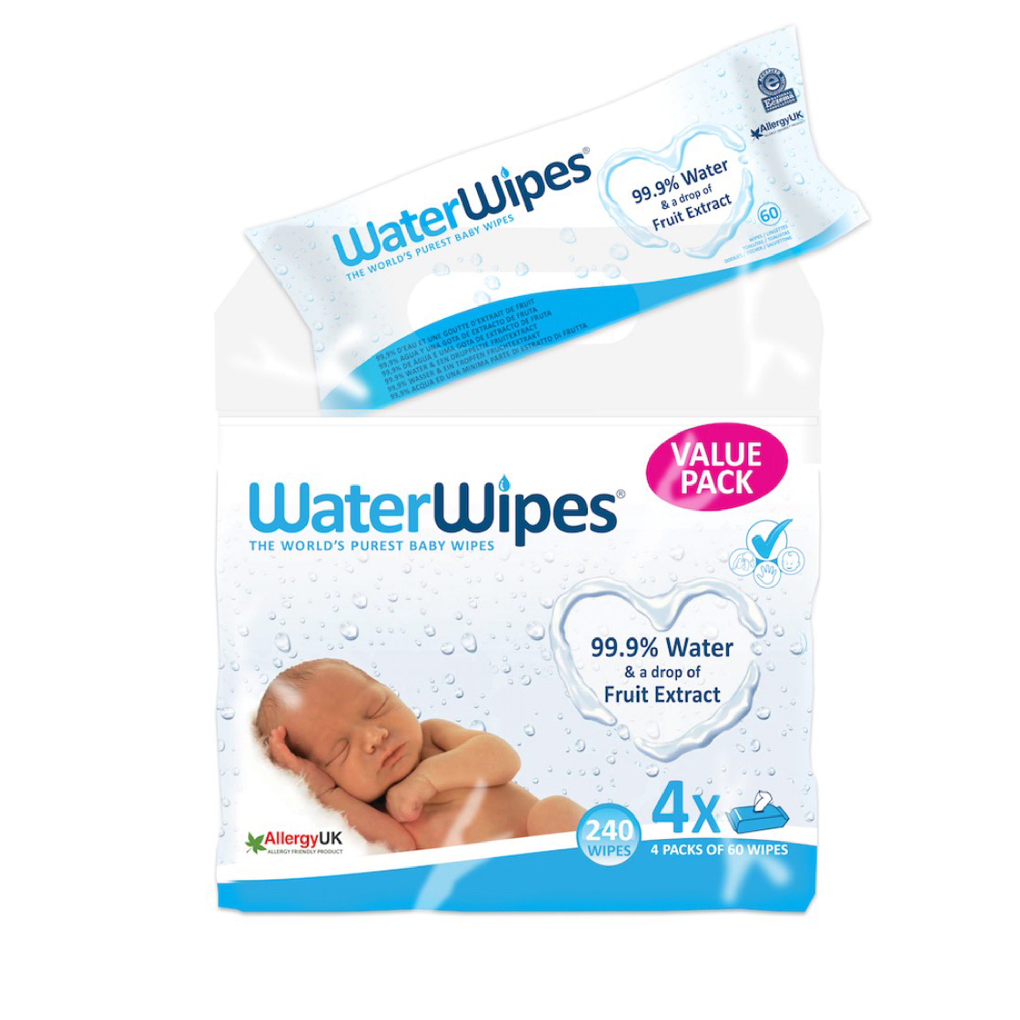 Servetele umede pentru bebelusi WaterWipes 4x60 buc, 0luni +