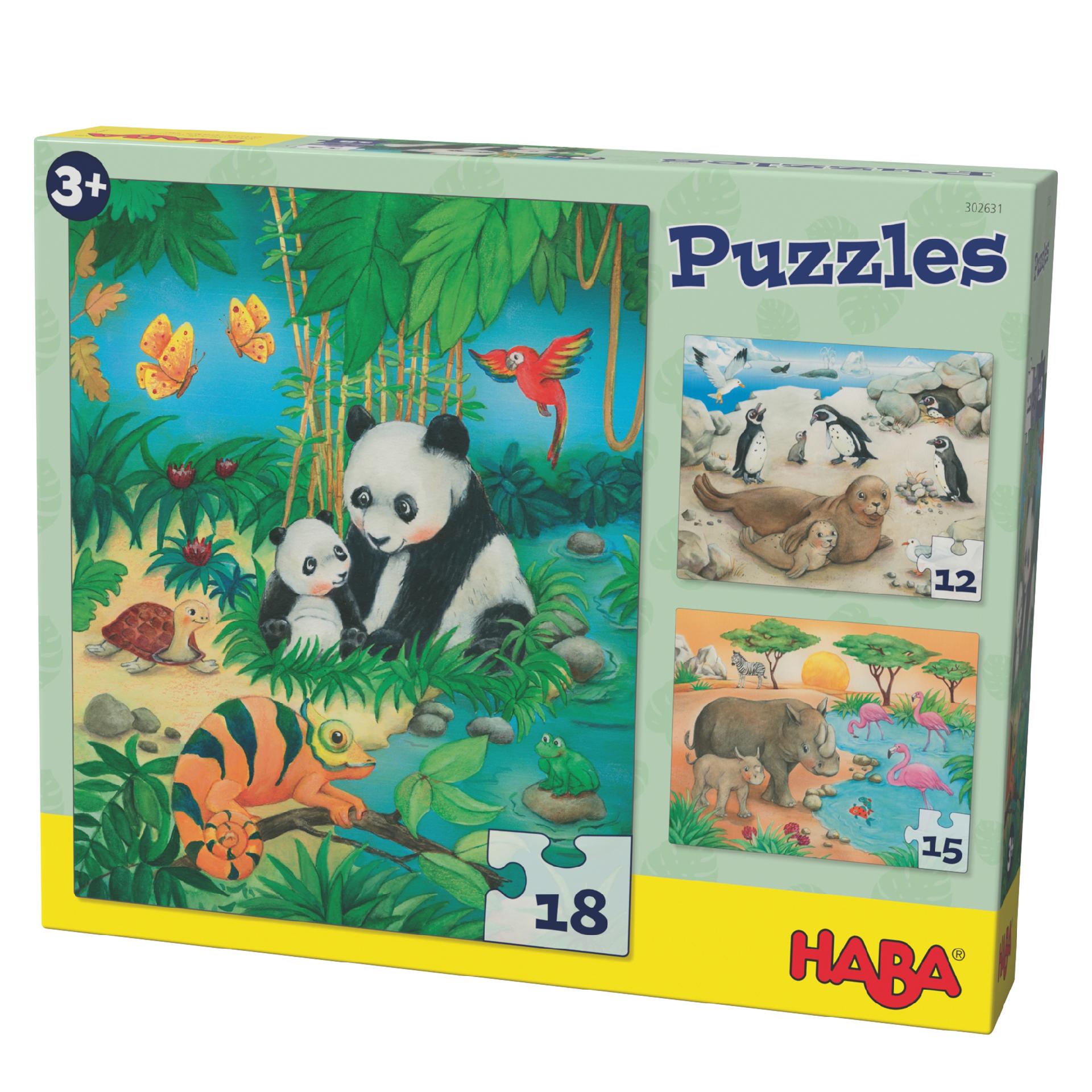 Set 3 puzzleuri, Haba, Familii de animale, 3ani+