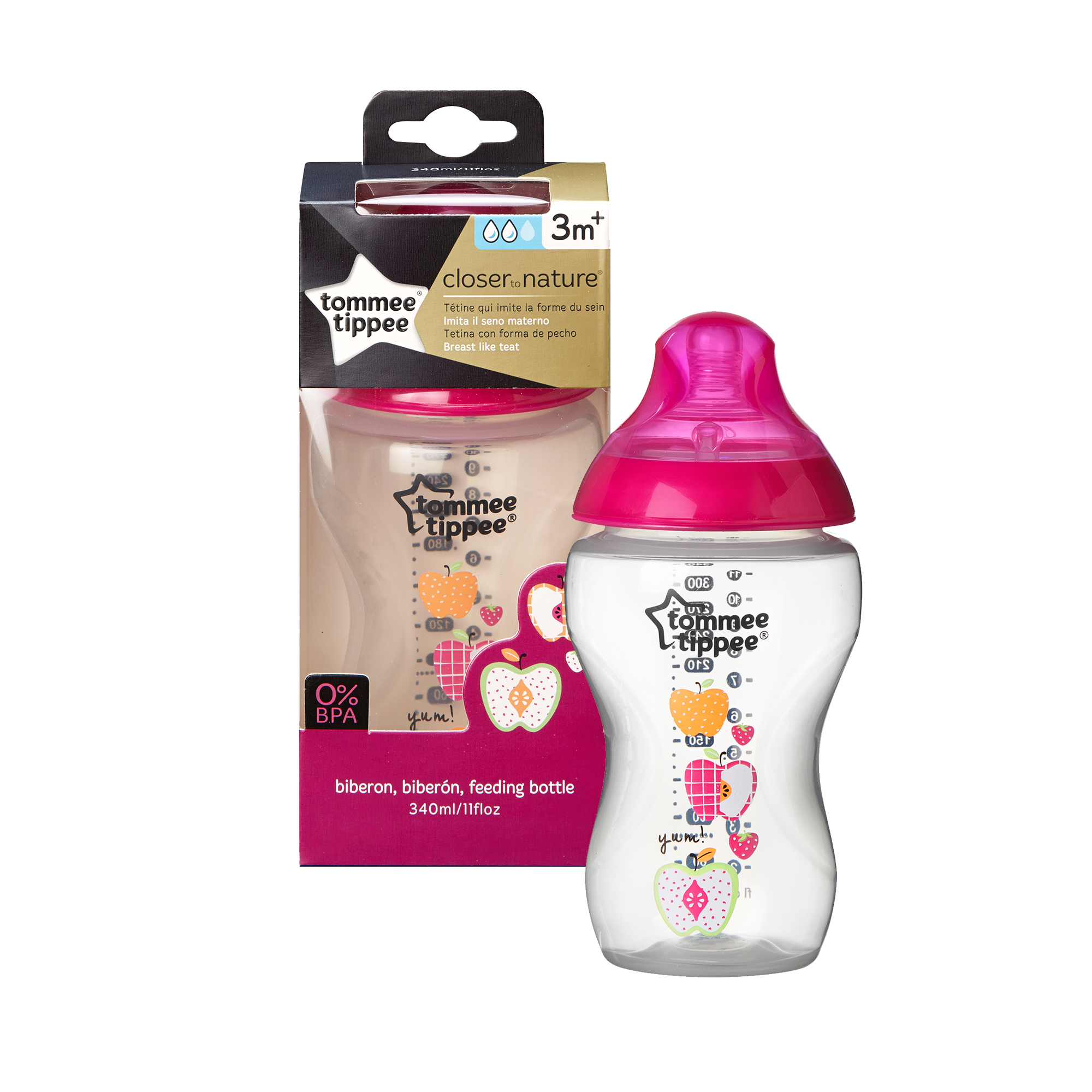 Biberon Decorat 340 ml, Fete, Mar Roz, 1 buc, Tommee Tippee