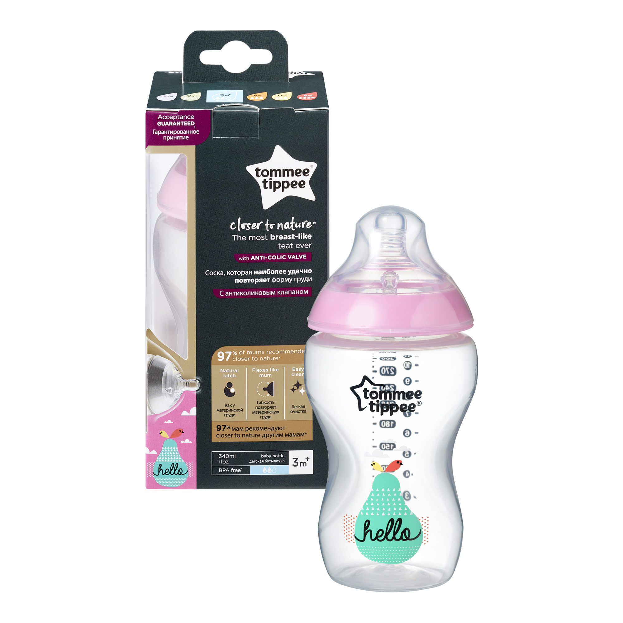 Biberon decorat 340ml, Fete, Hello, 1 buc, Tommee Tippee