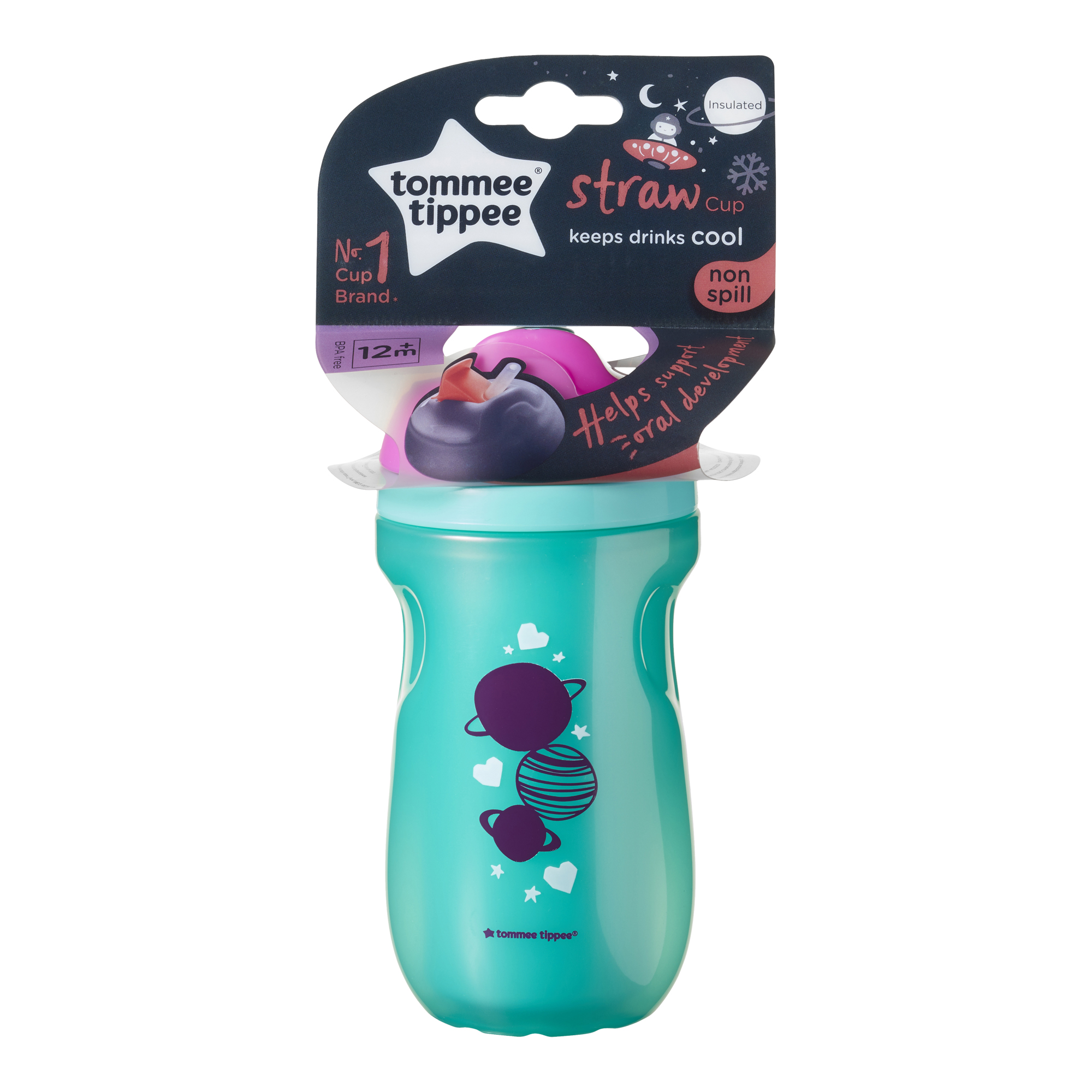 Cana cu pai izoterma,Tommee Tippee, 260 ml x 1 buc, 12 luni+, Roz / Turquoise image 2