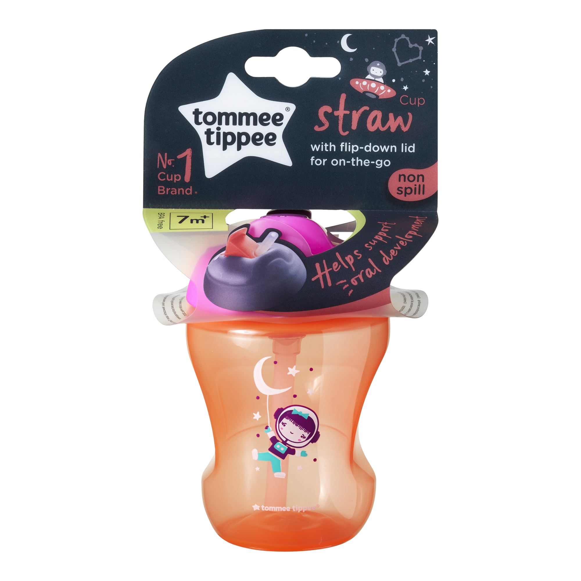 Cana cu pai, ONL,  Tommee Tippee, 230 ml x 1 buc, 7luni+, Astronaut Fetita