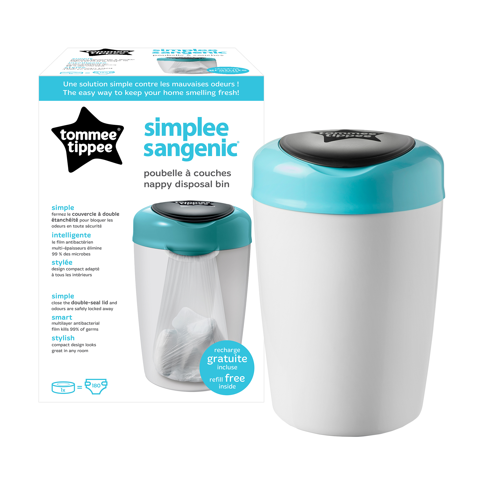 Cos pentru scutece Sangenic Simplee, Tommee Tippee, Albastru