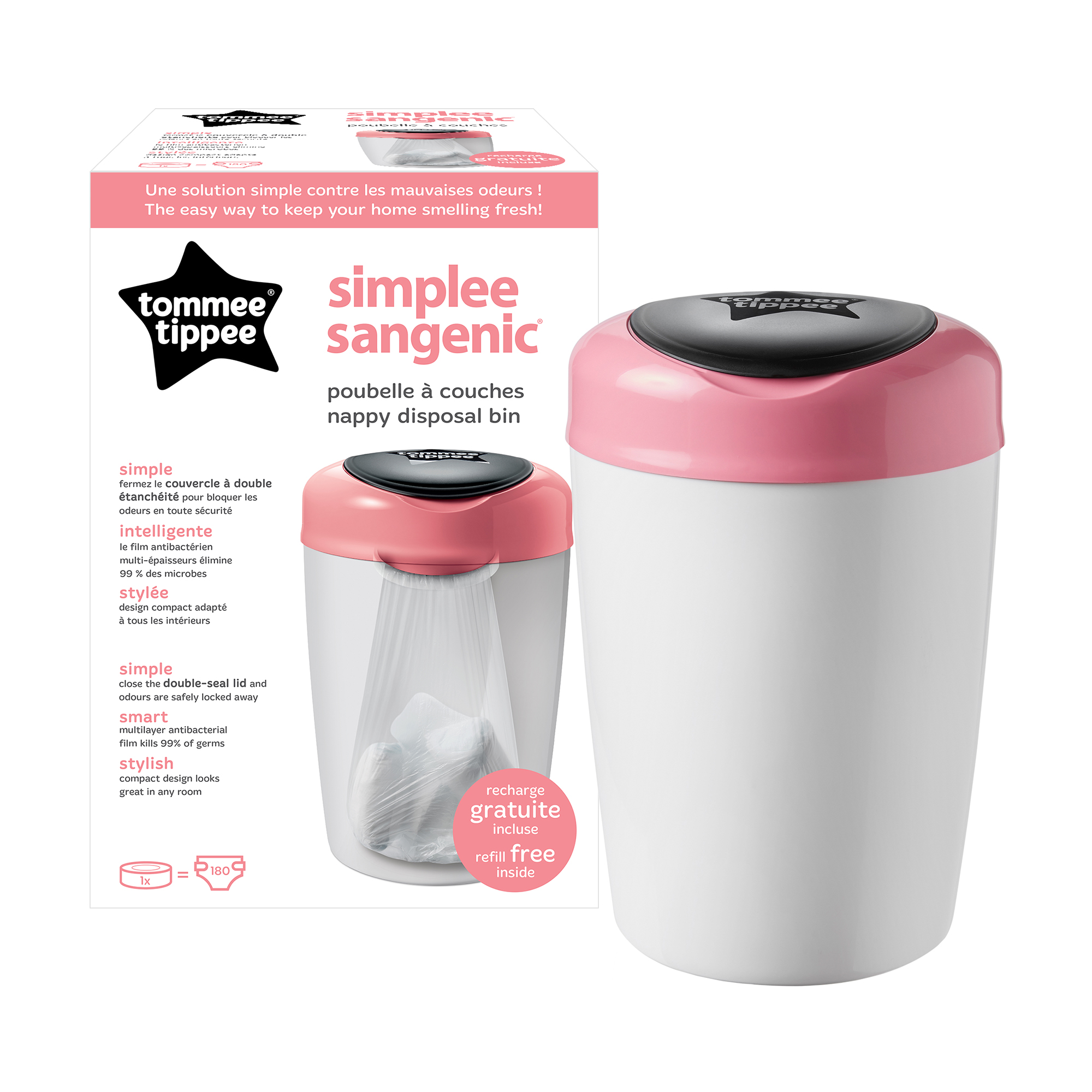 Cos pentru scutece Sangenic Simplee, Tommee Tippee, Roz