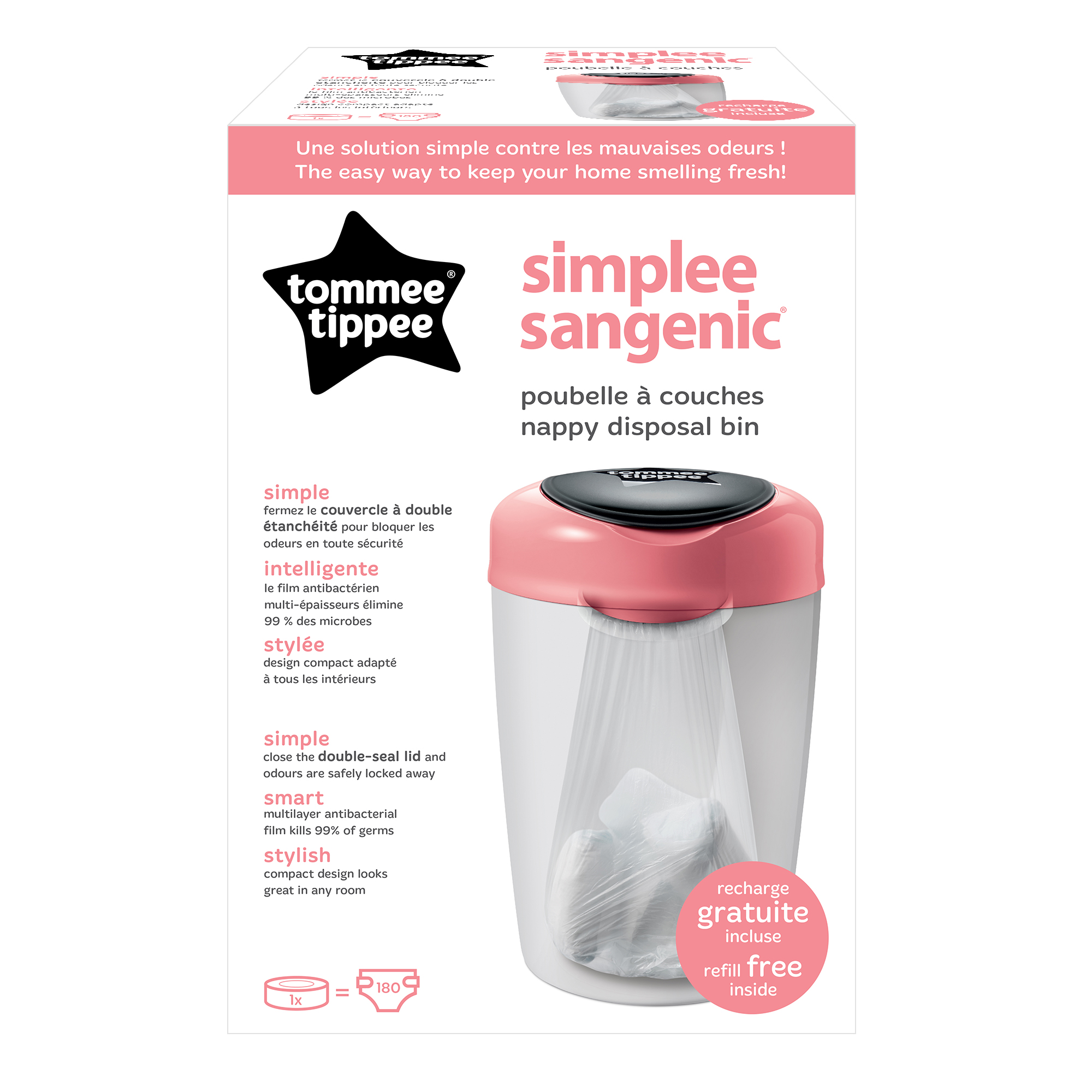 Cos pentru scutece Sangenic Simplee, Tommee Tippee, Roz image 4