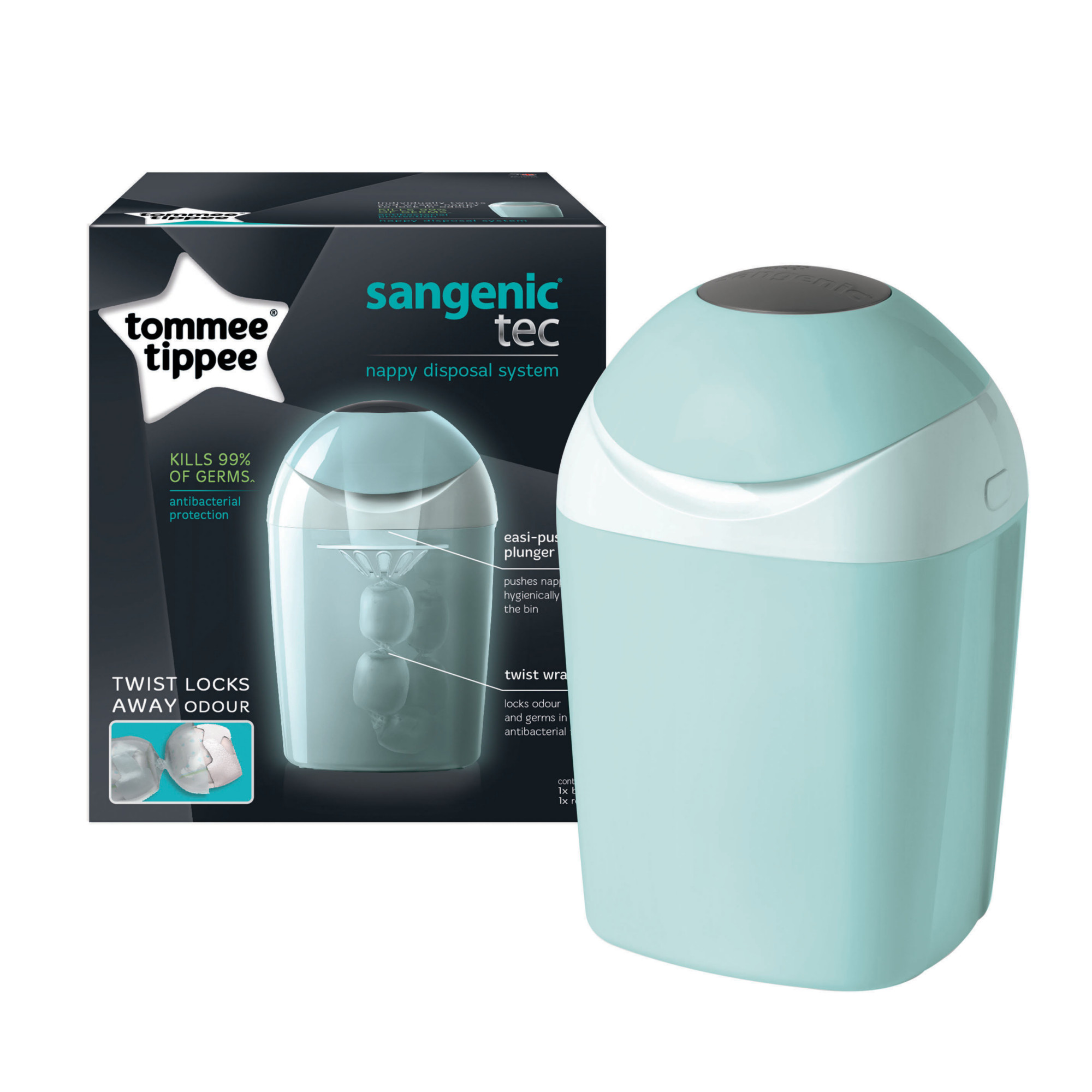 Cos pentru scutece Sangenic Tec, Tommee Tippee, Green