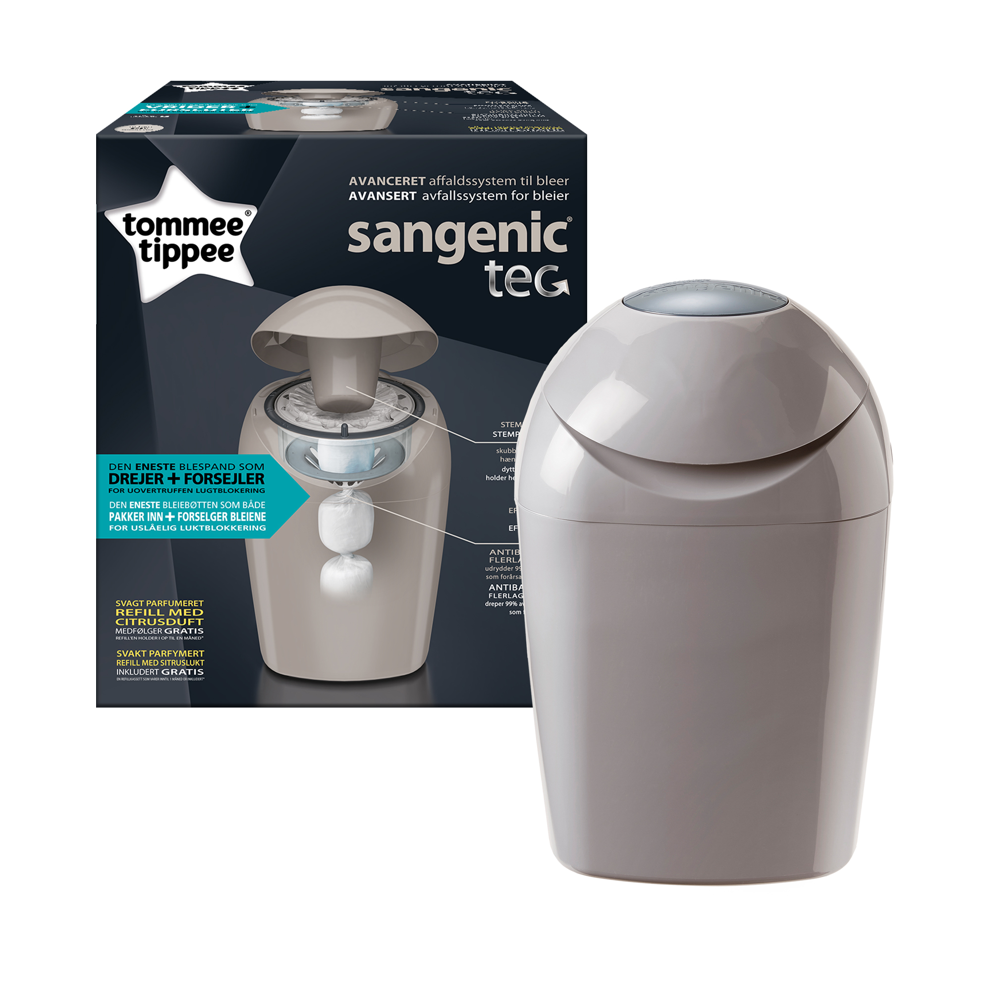 Cos pentru scutece Sangenic Tec, Tommee Tippee, Urban Grey