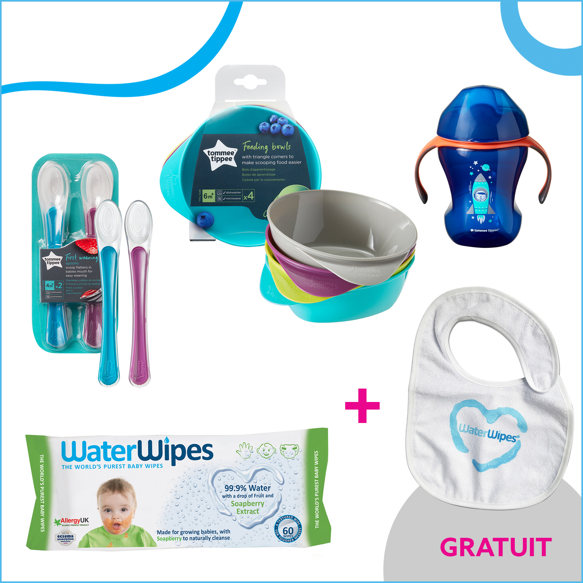 Pachet PROMO Tommee Tippee & WaterWipes TTWW1 + baveta GRATUIT