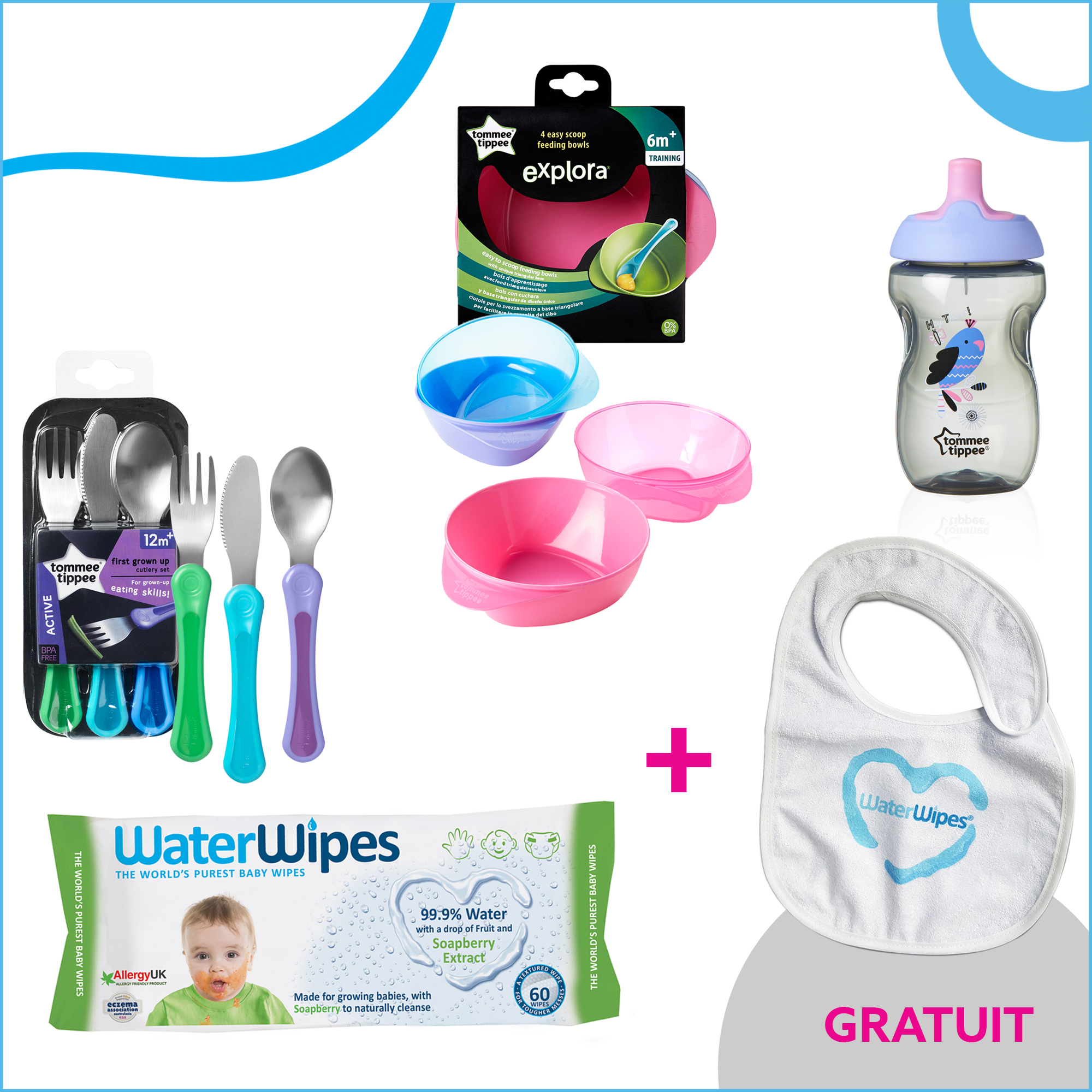 Pachet PROMO Tommee Tippee & WaterWipes TTWW4 + baveta GRATUIT