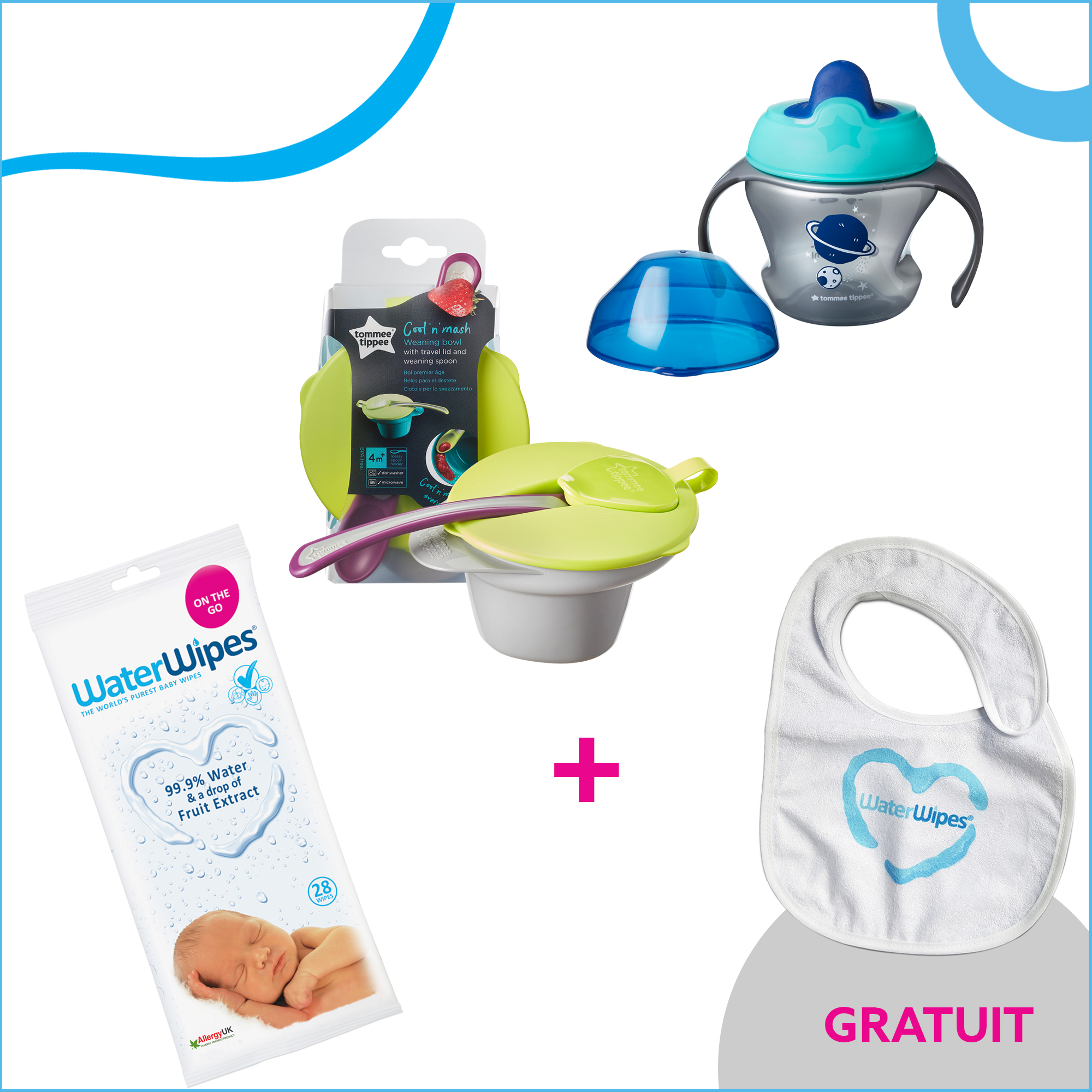 Pachet PROMO Tommee Tippee & WaterWipes TTWW5 + baveta GRATUIT