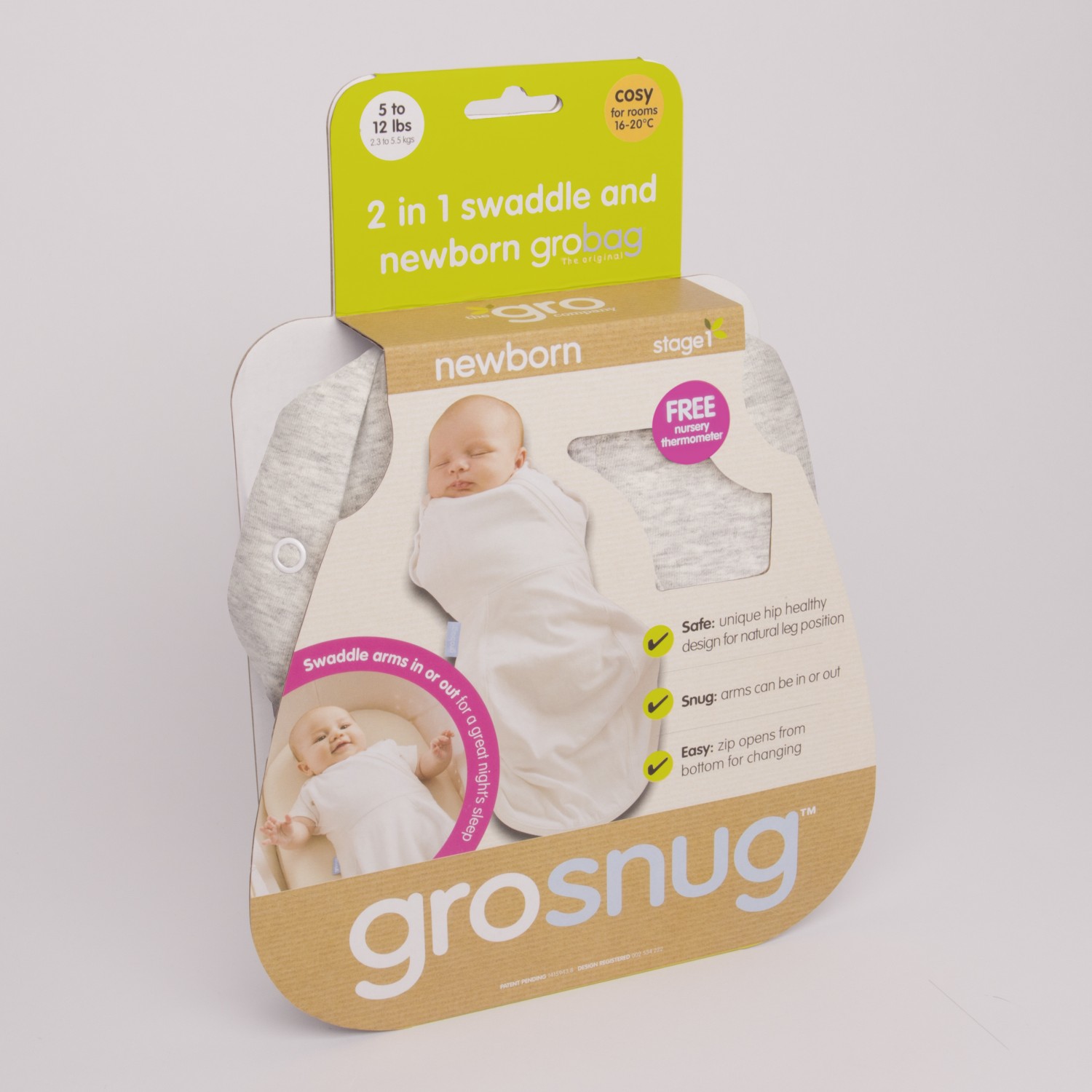 Sac de dormit cu sistem de infasat, Grey Marl, Gros, 0-3 luni, Gro image 2