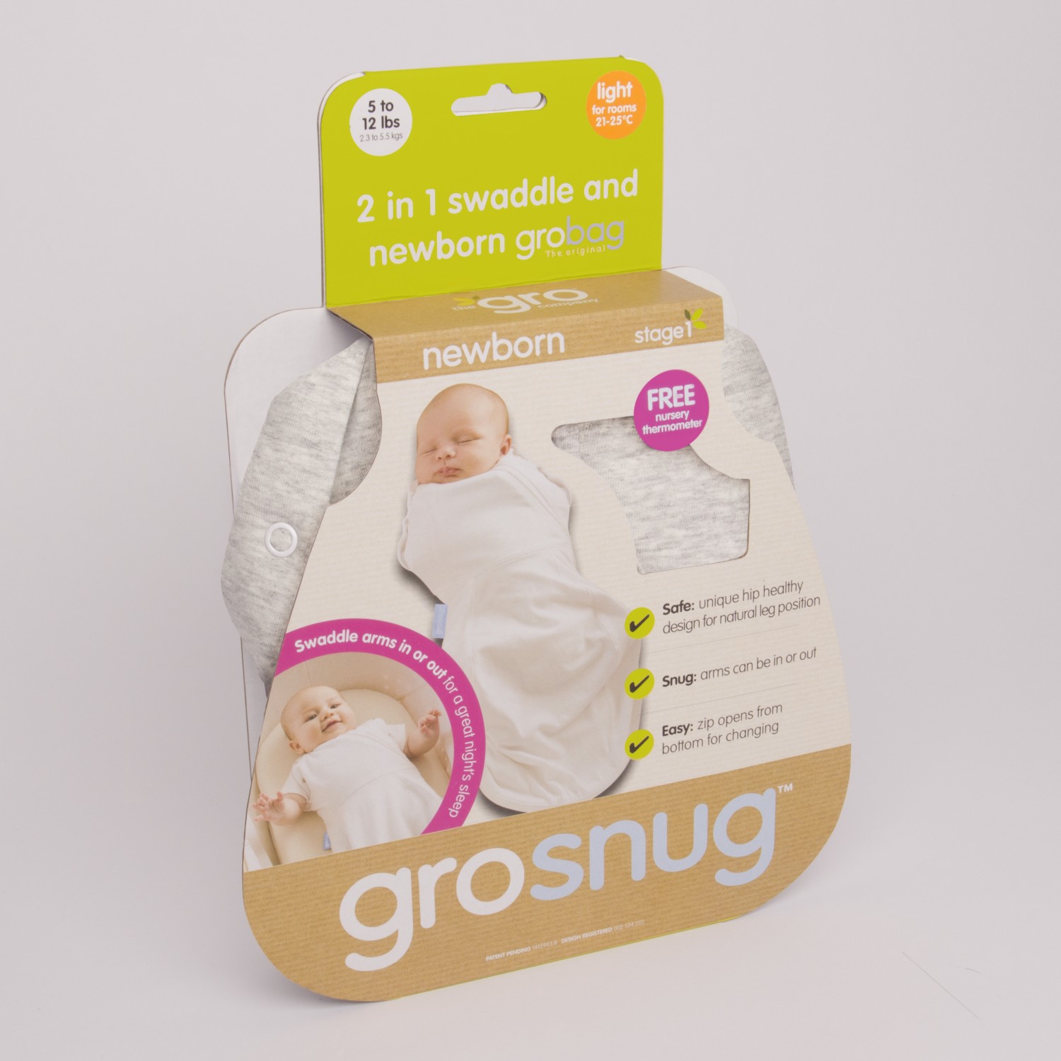 Sac de dormit cu sistem de infasat, Grey Marl, Subtire, 0-3 luni, Gro image 2