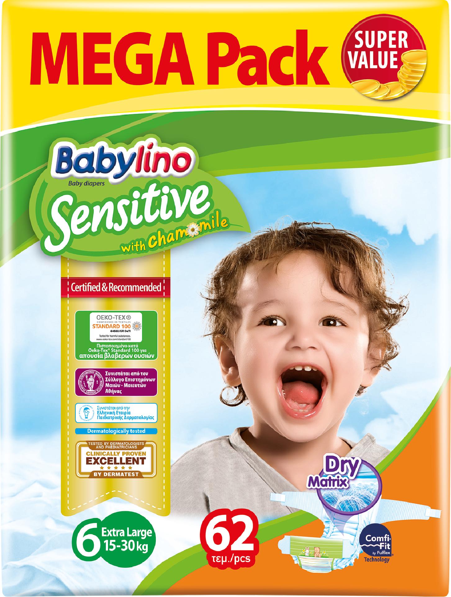 Scutece Babylino Sensitive Megapack Ex Large N6 15-30 kg/62 buc