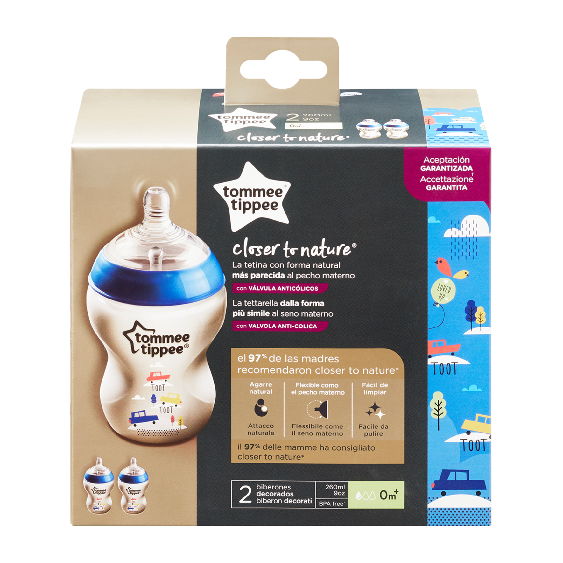 Set biberoane decorate Tommee Tippee, 260 ml, 2 buc, baieti image 1