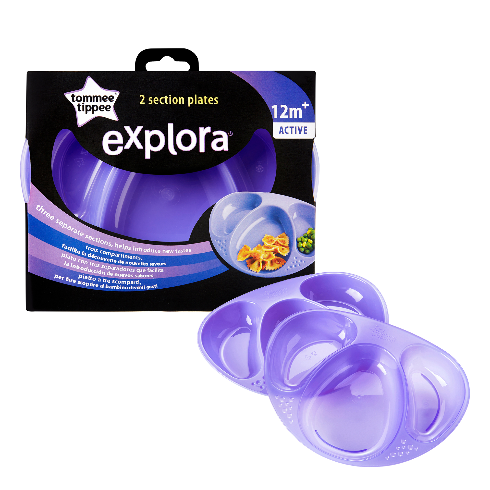 Set Farfurii Compartimentate Explora, Tommee Tippee, 2 buc, Mov