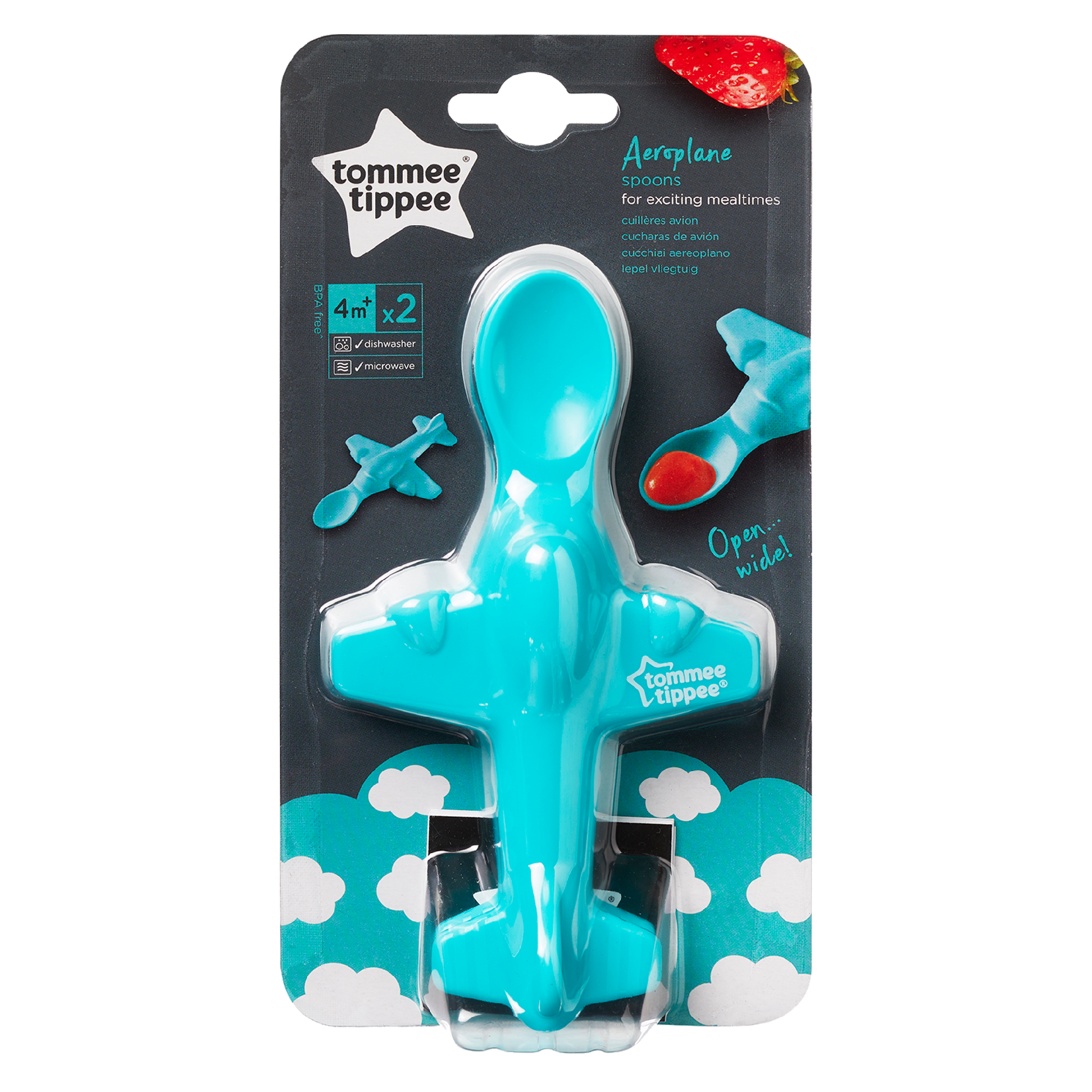 Set lingurite sub forma de avion, Tommee Tippee, baieti, 4luni+, 2 buc, Turquoise image 1