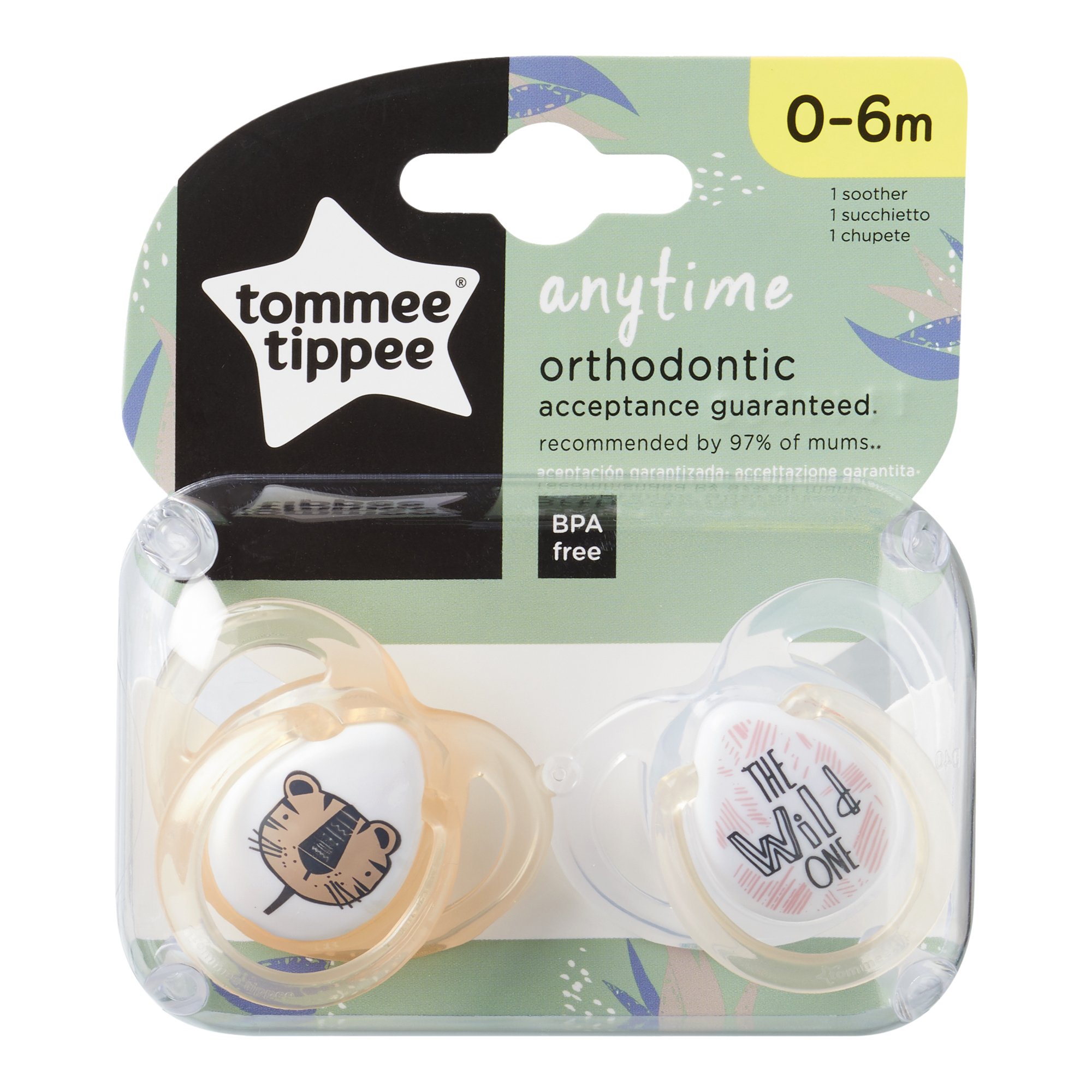 Set Suzete Ortodontice Anytime, Tommee Tippee, 0-6 Luni, 2 buc, Tigrut Portocaliu image 1