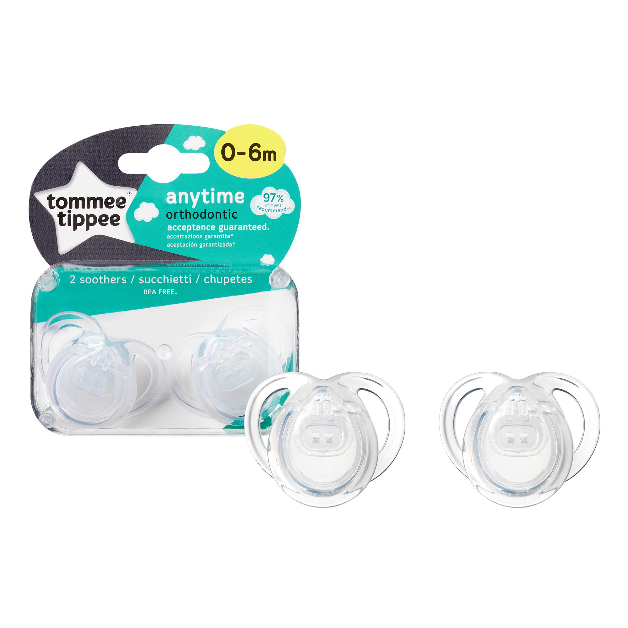 Set Suzete Ortodontice Anytime, Tommee Tippee, 0-6 Luni, 2 buc, Transparent