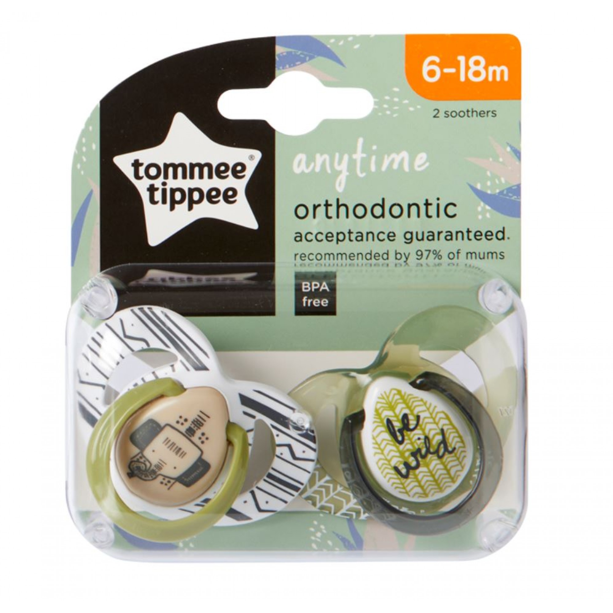 Set Suzete Ortodontice Anytime, Tommee Tippee, 6-18 Luni, 2 buc, Elefantel