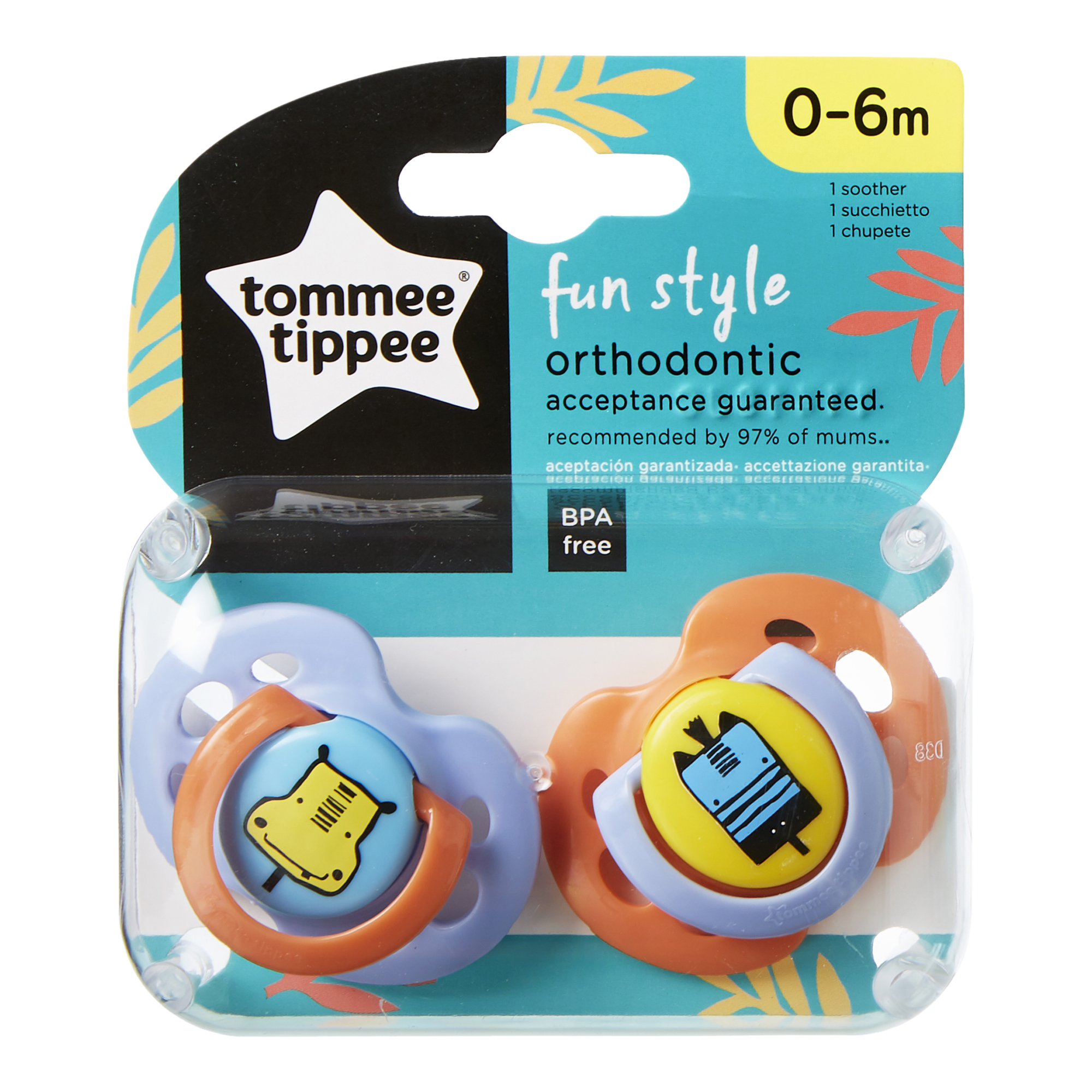 Set Suzete Ortodontice de Zi FUN, Tommee Tippee, 0-6 Luni, 2 buc, Hipopotam / Girafa