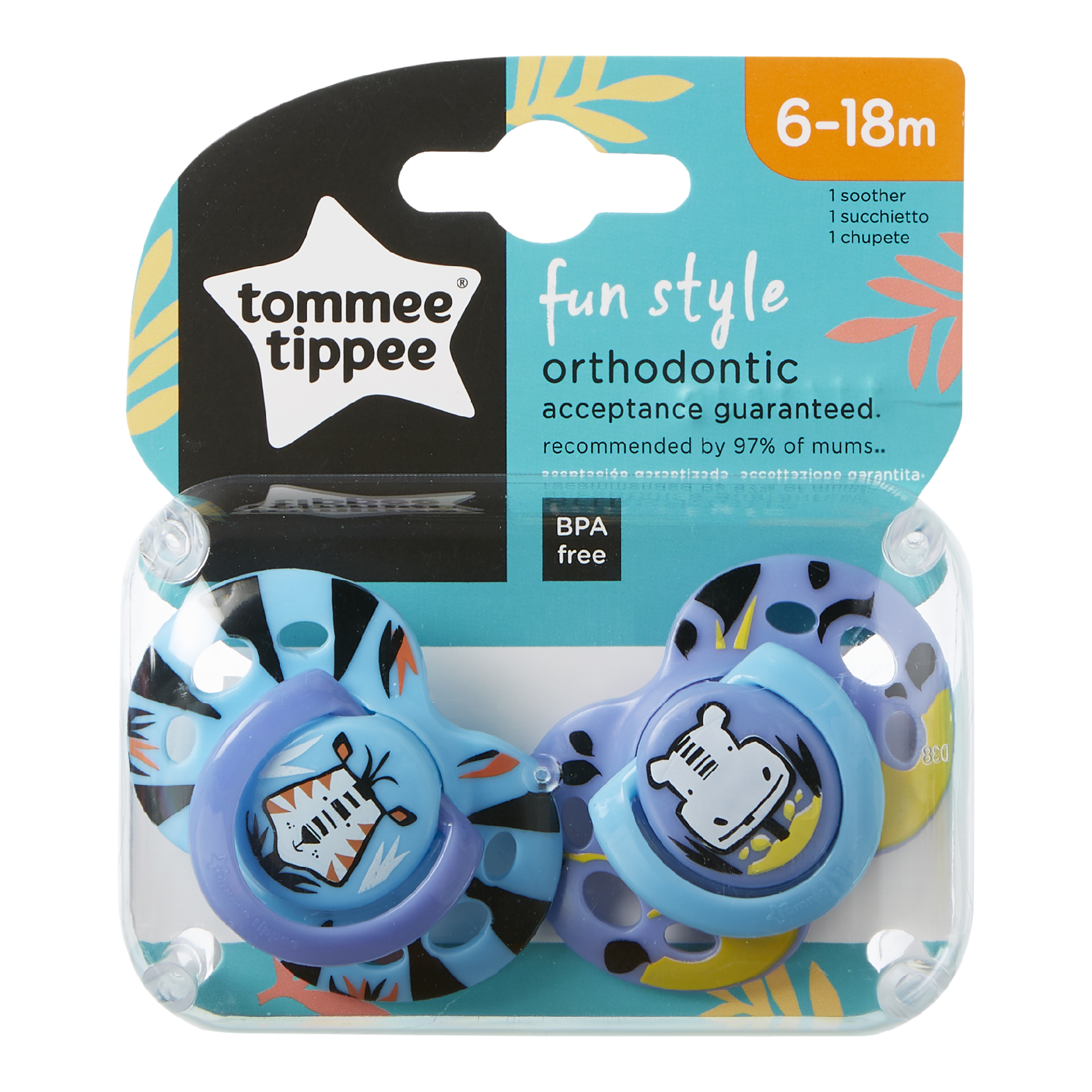 Set Suzete Ortodontice de Zi FUN, Tommee Tippee, 6-18 Luni, 2 buc, Tigru / Hipopotam