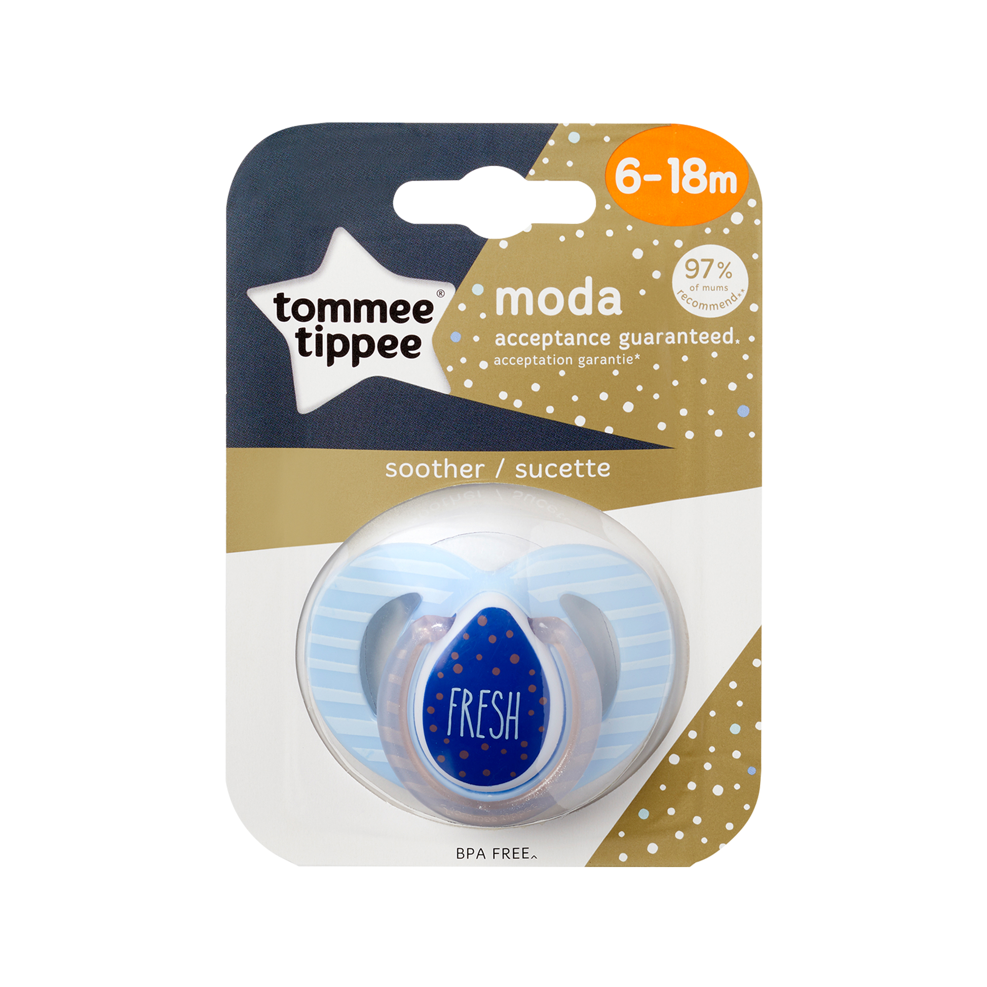 Suzeta Ortodontica Moda, Tommee Tippee, Bleu, 6-18 luni, Fresh