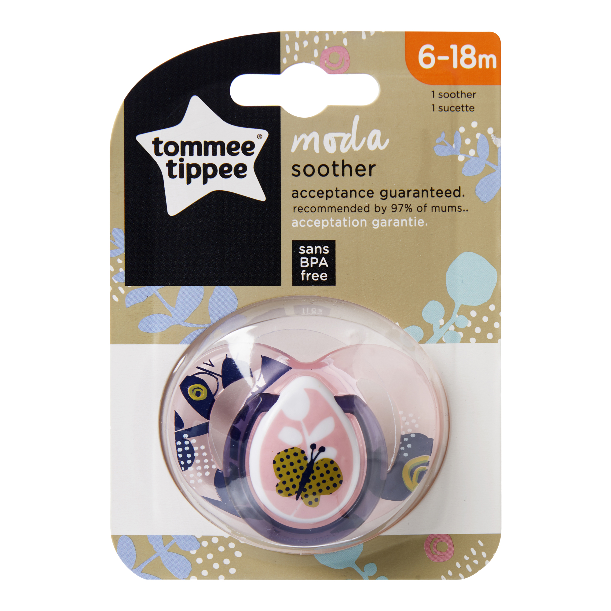 Suzeta Ortodontica Moda, Tommee Tippee, Roz, 6-18 luni, Fluturas Roz