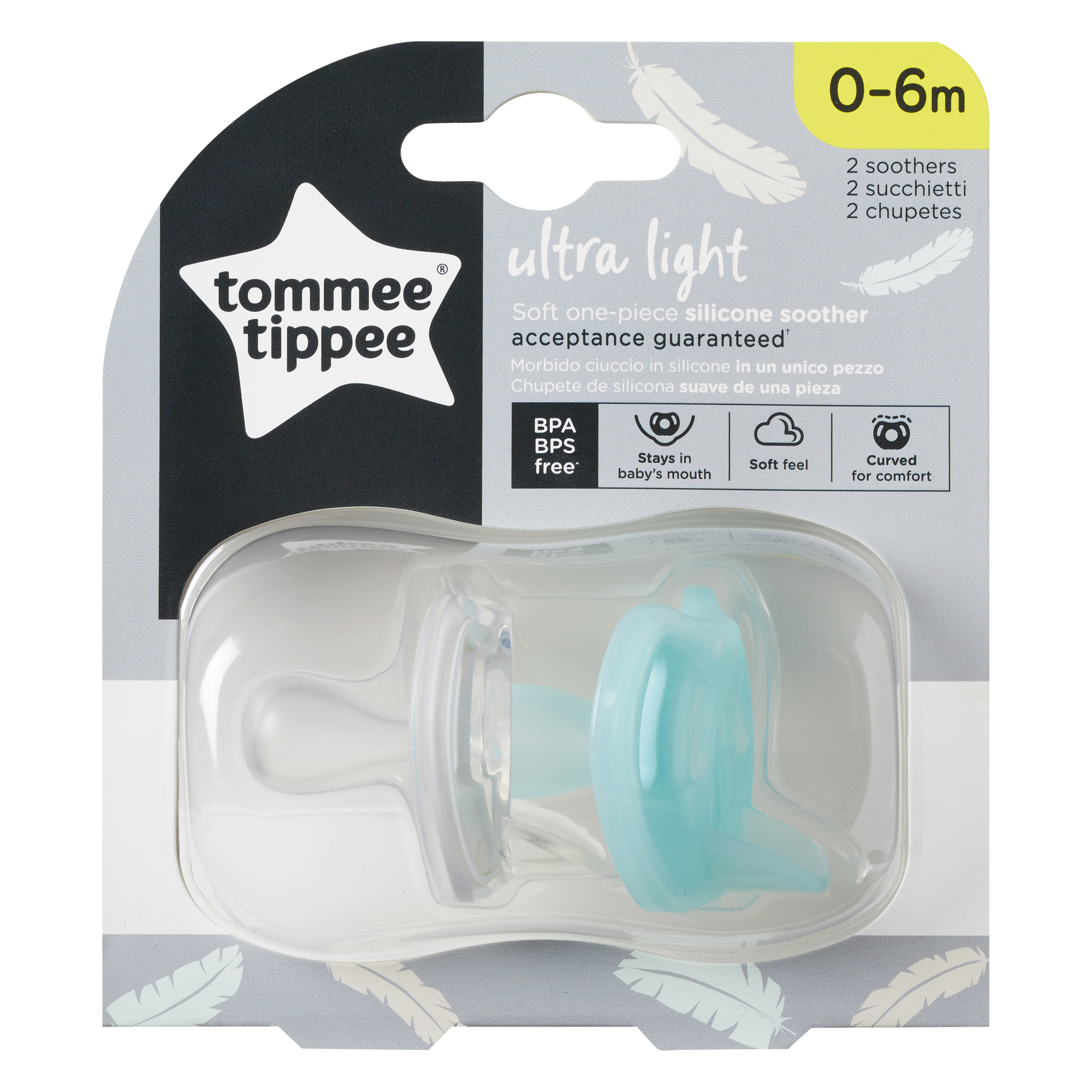 Suzeta Ortodontica Usoara, Tommee Tippee, 2 buc, 0-6 luni, Transparent / Turquoise