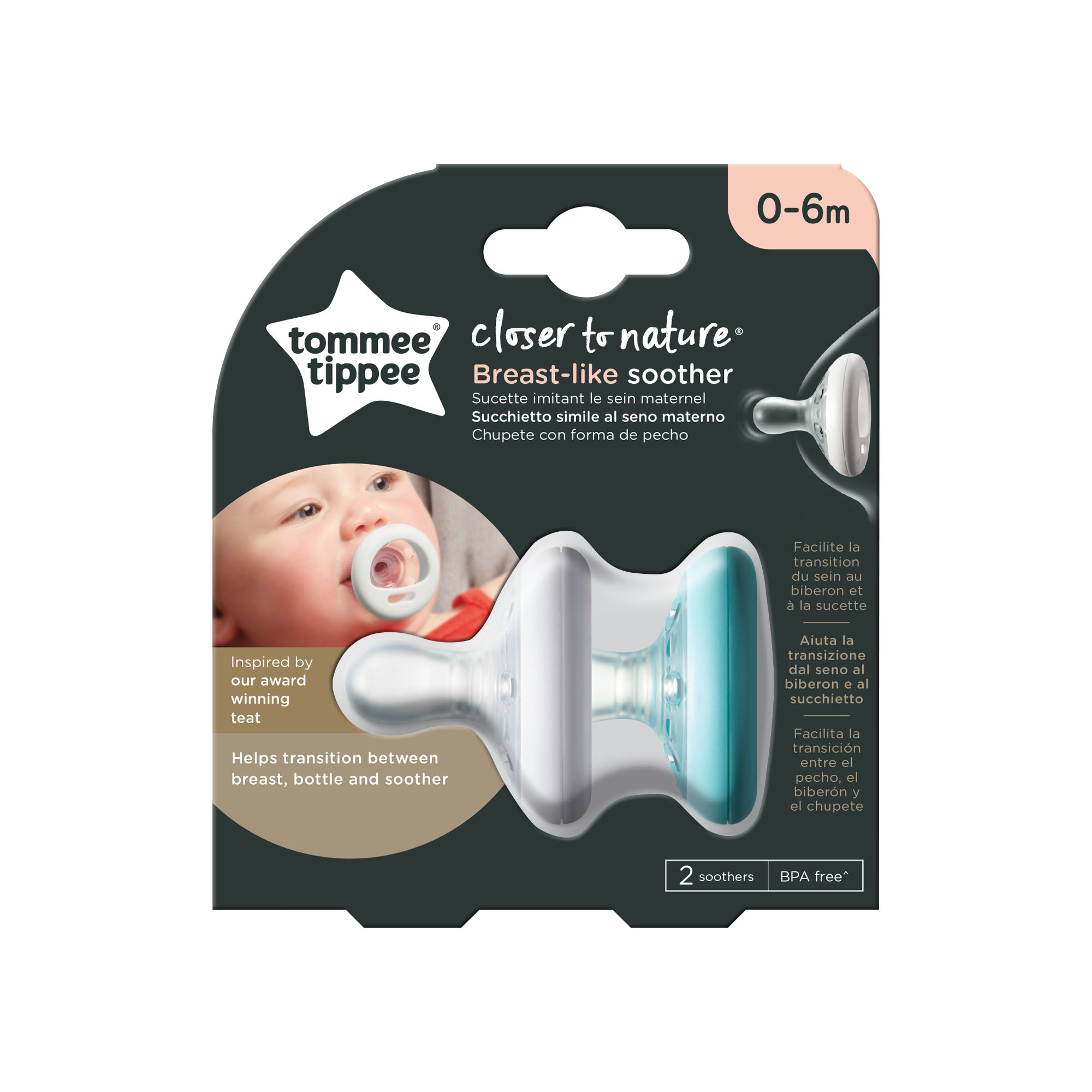 Suzeta Tommee Tippee Closer to Nature, 0-6 luni, Alb/Verde 2 buc