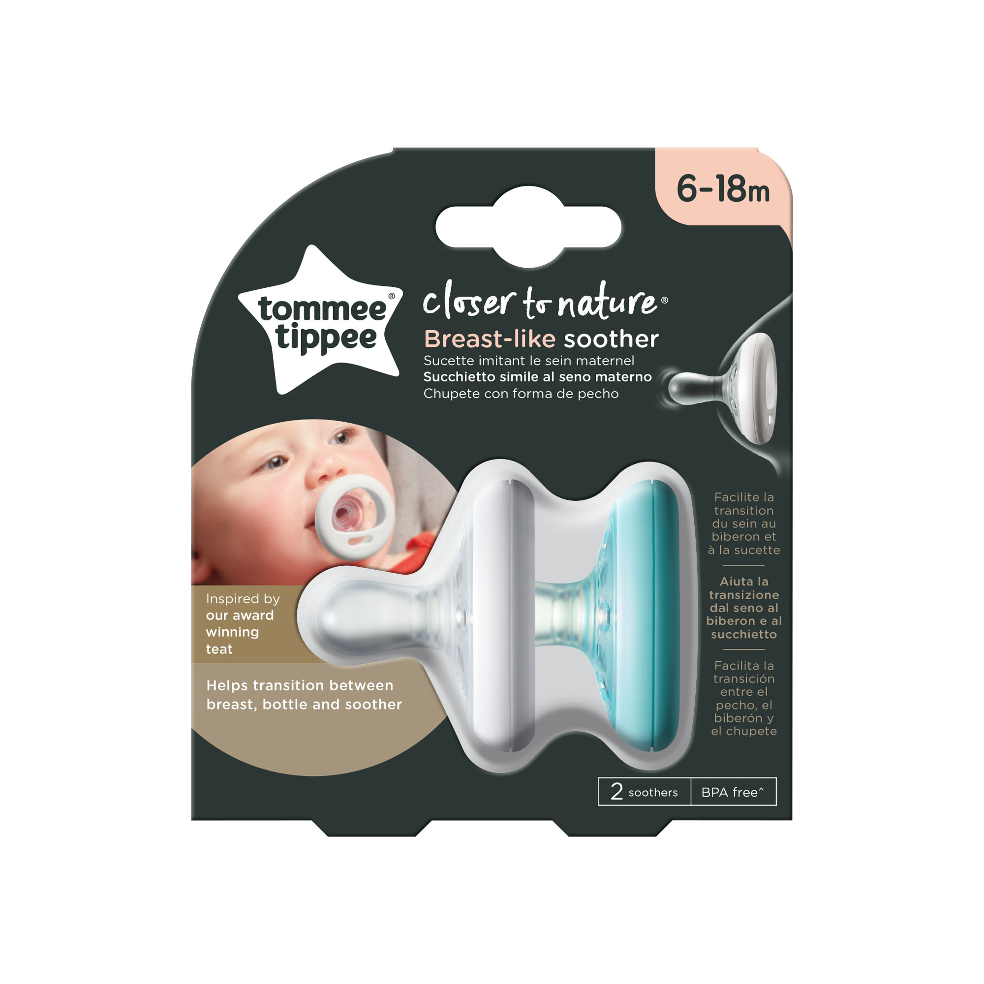 Suzeta Tommee Tippee Closer to Nature, 6-18 luni, Alb/Verde 2 buc