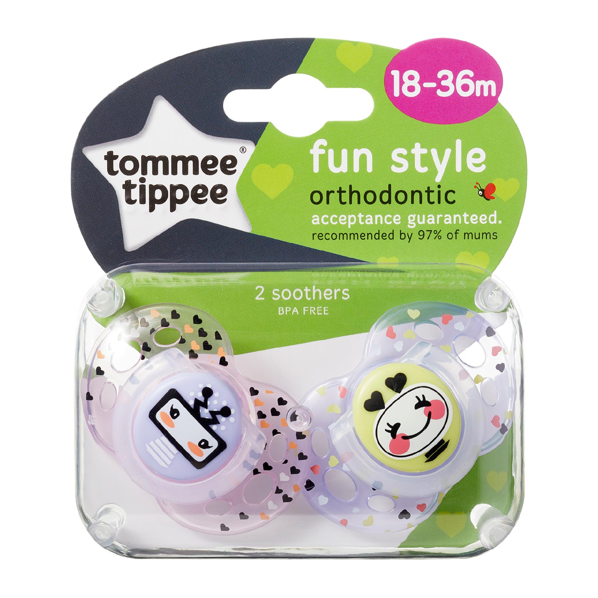 Suzete Ortodontice Fun, Tommee Tippee, 18-36 luni, 2 buc, fete, Robotel Galben image 1