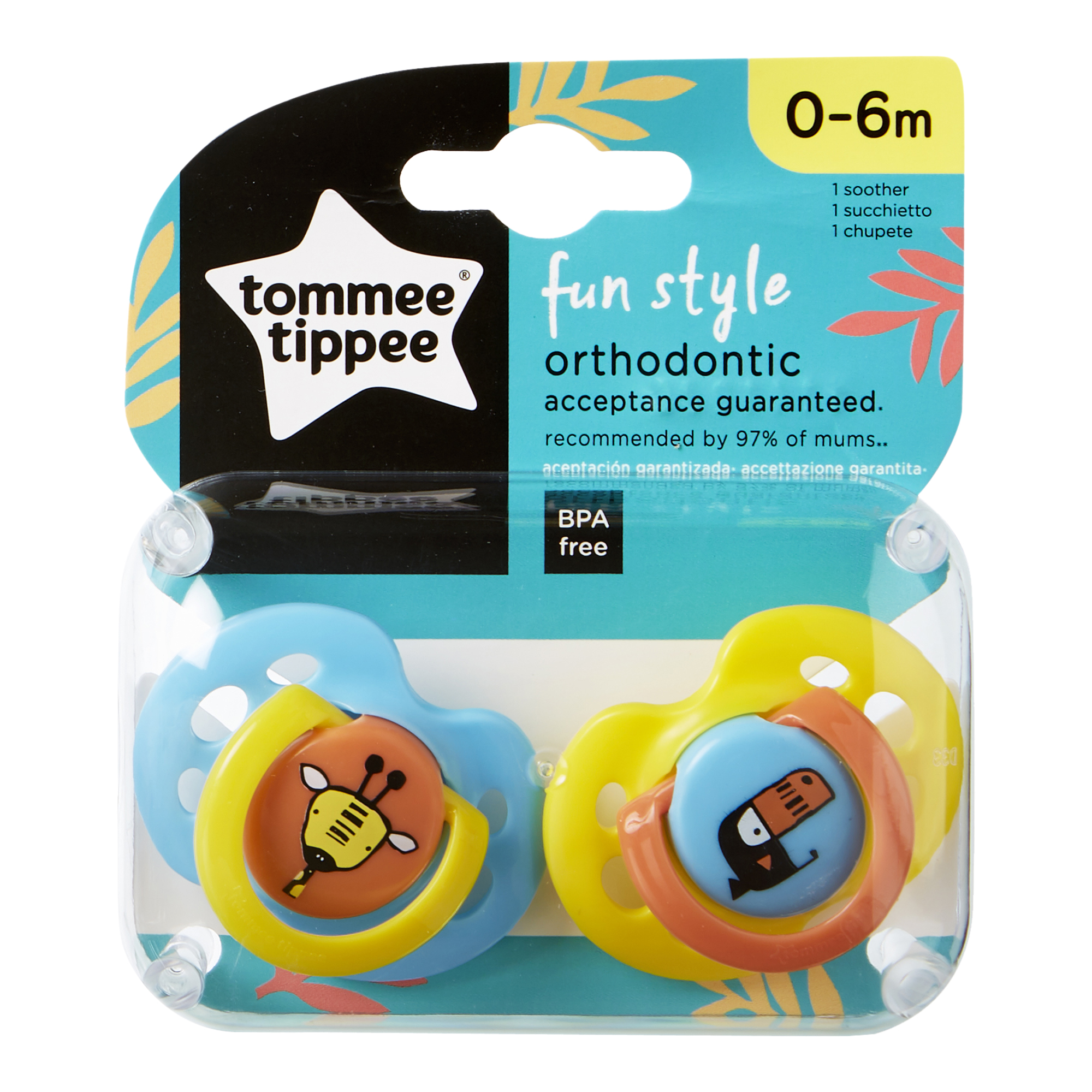 Set Suzete Ortodontice de Zi FUN, Tommee Tippee, 0-6 Luni, 2 buc, Girafa / Pasare