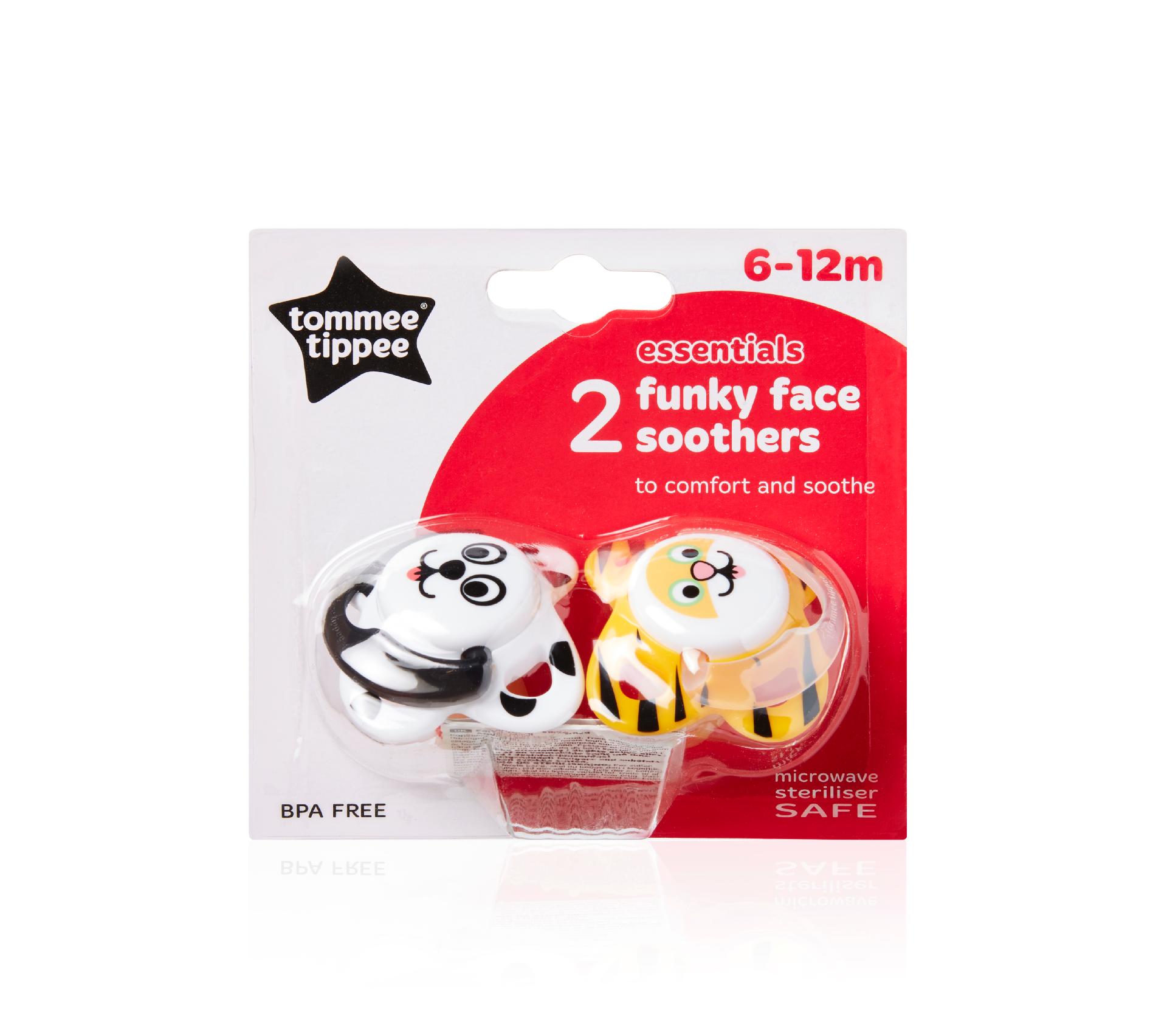 Suzete Funky Face, Tommee Tippee, 6-12 luni, 2 buc, Alb/Portocaliu