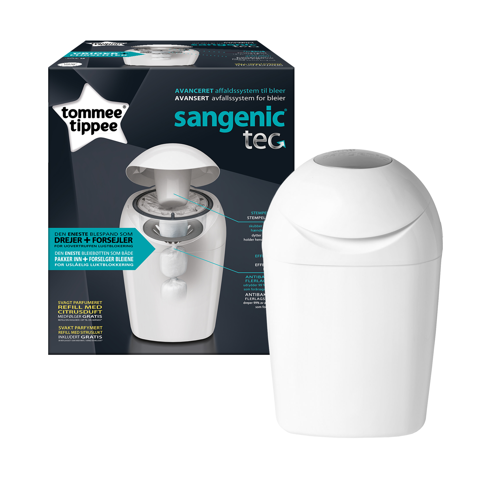 Cos pentru scutece Sangenic Tec, Tommee Tippee, Alb