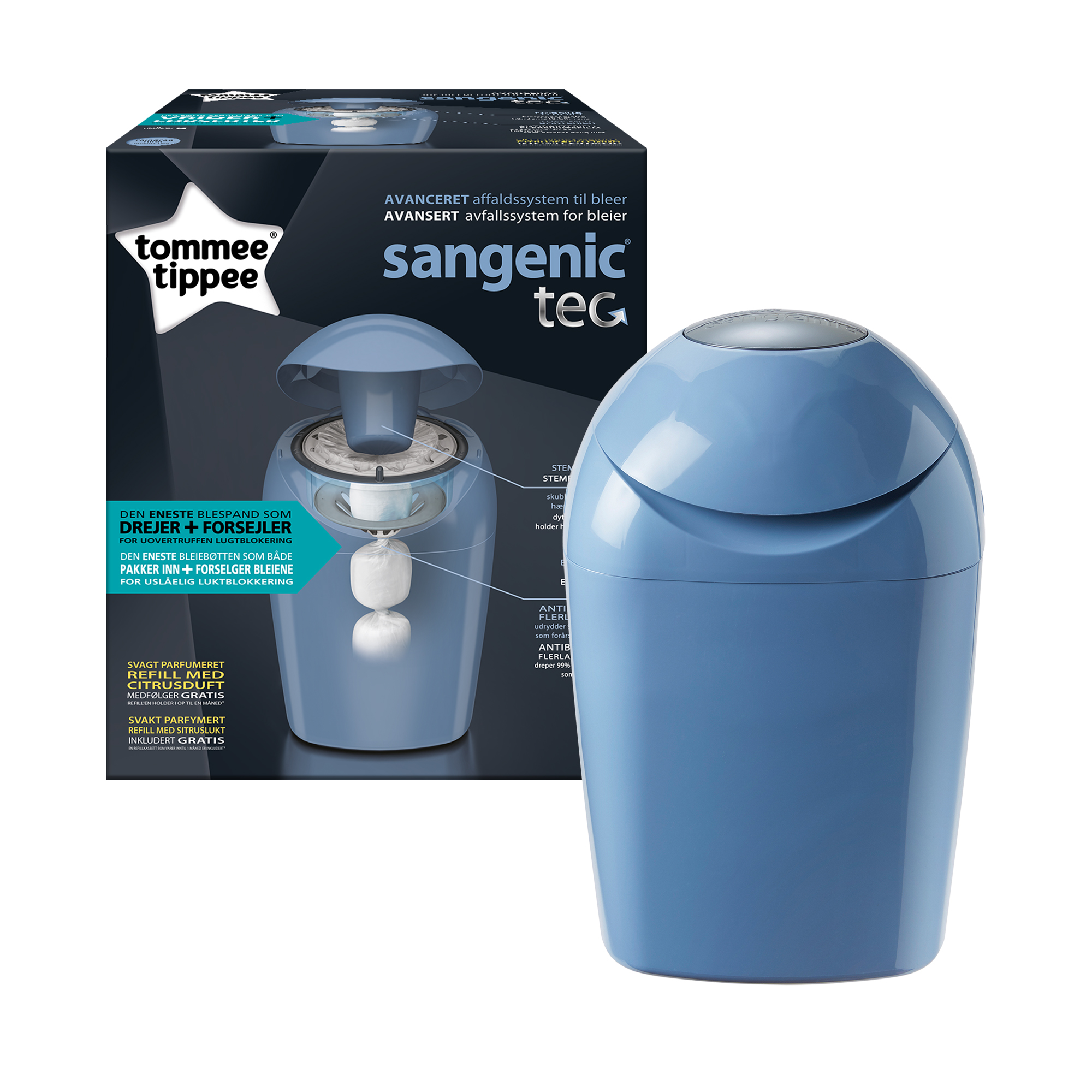 Cos Pentru Scutece Sangenic Tec, Tommee Tippee, Raindrop Blue