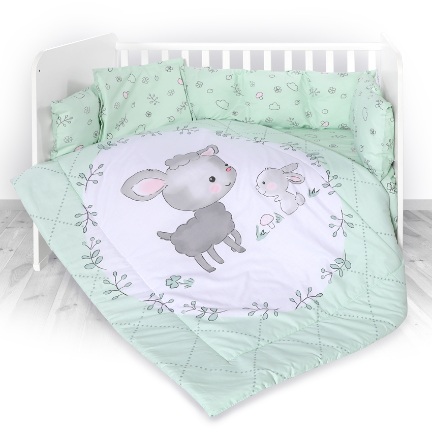 Set lenjerie 8 piese cu protectii laterale, Lamb Green