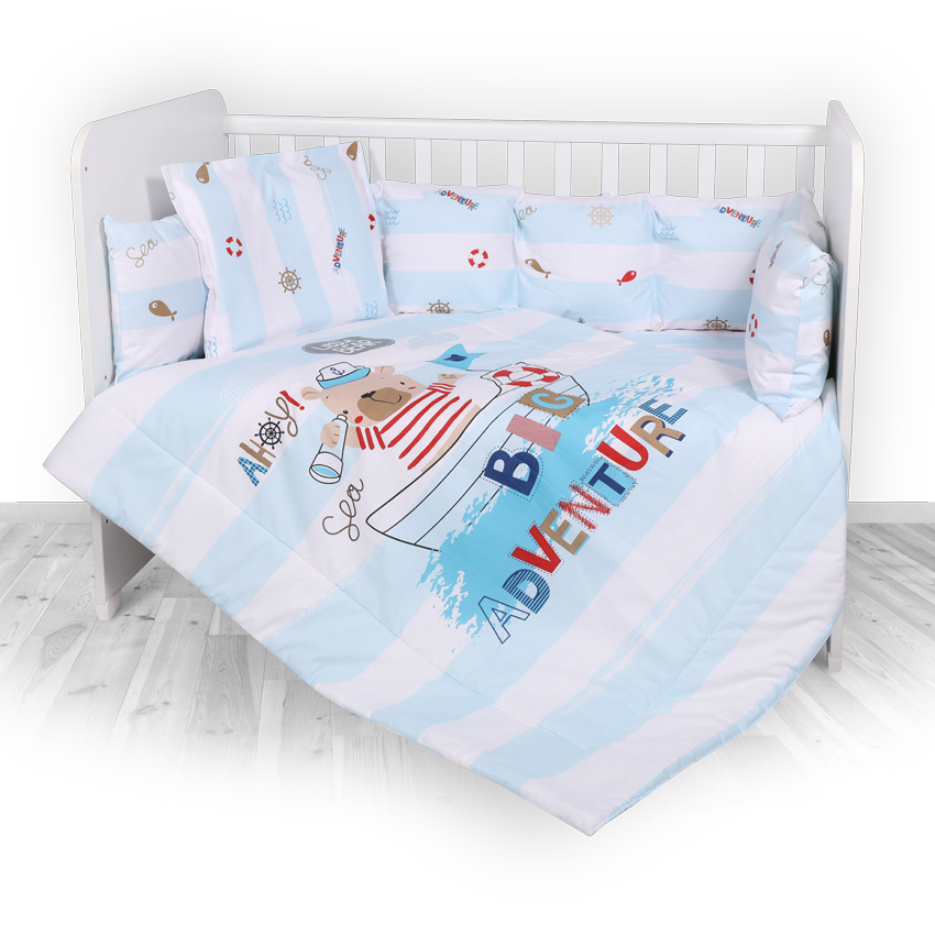 Set lenjerie 8 piese cu protectii laterale, Blue