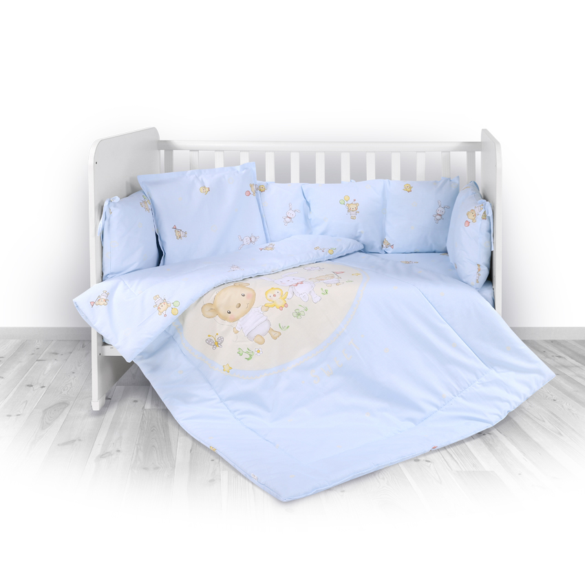 Set lenjerie 8 piese cu protectii laterale, Bear Party Blue