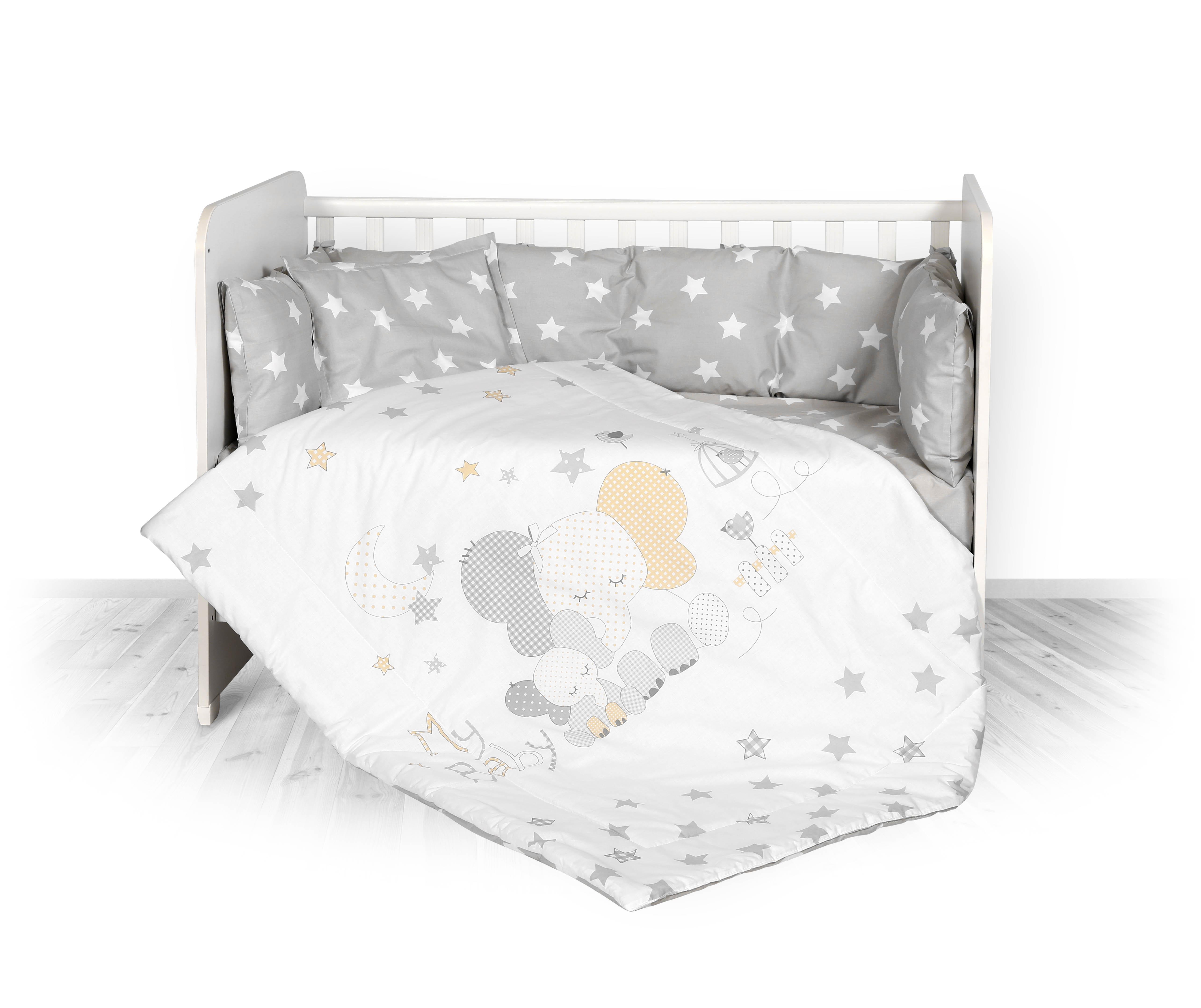 Set lenjerie 8 piese cu protectii laterale, Grey Elephant
