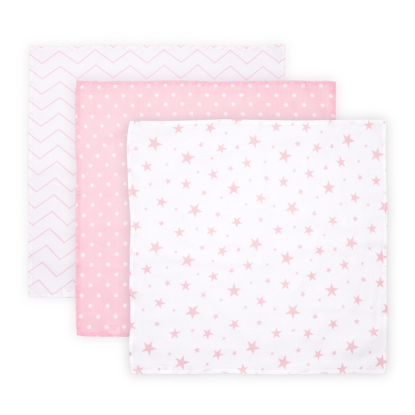 Set 3 scutece din muselin 80x80 cm TRIO, Pink Mix