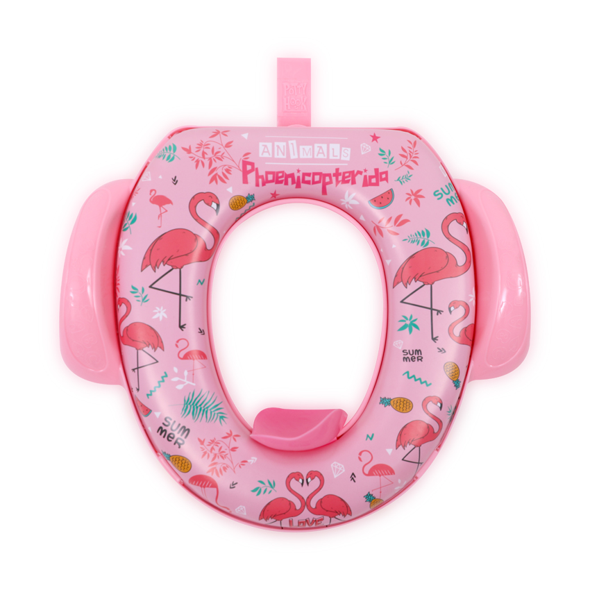 Reductor  moale pentru  toaleta, cu manere, Pink Flamingo